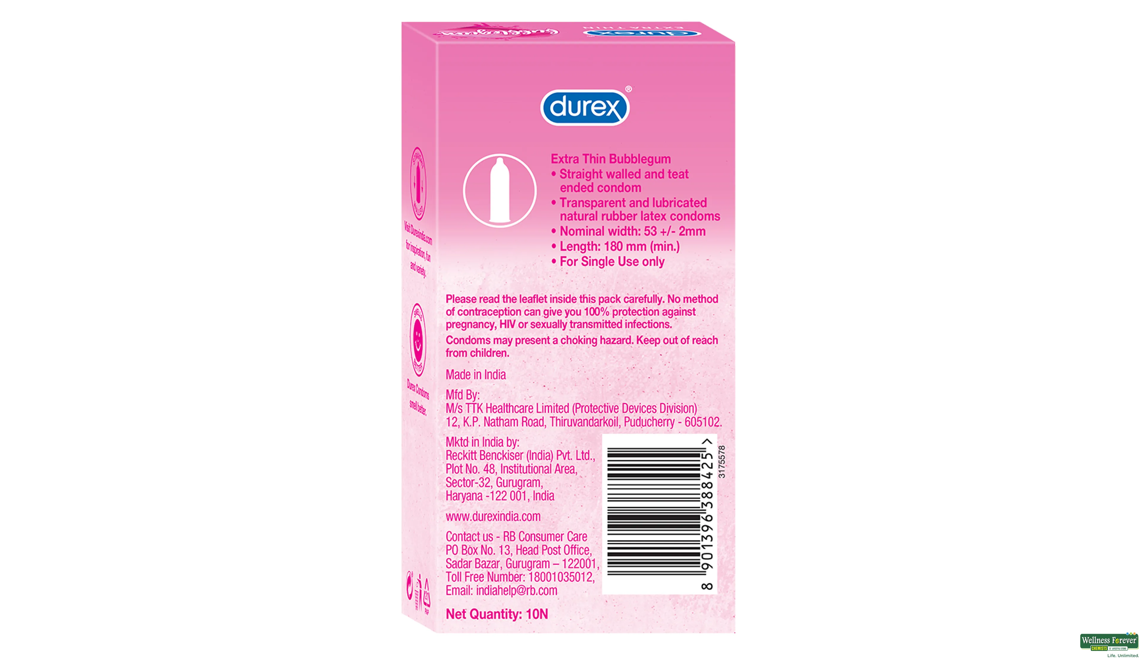 DUREX CONDOM BUBBLEGUM 10PC- 2, 10PC, 