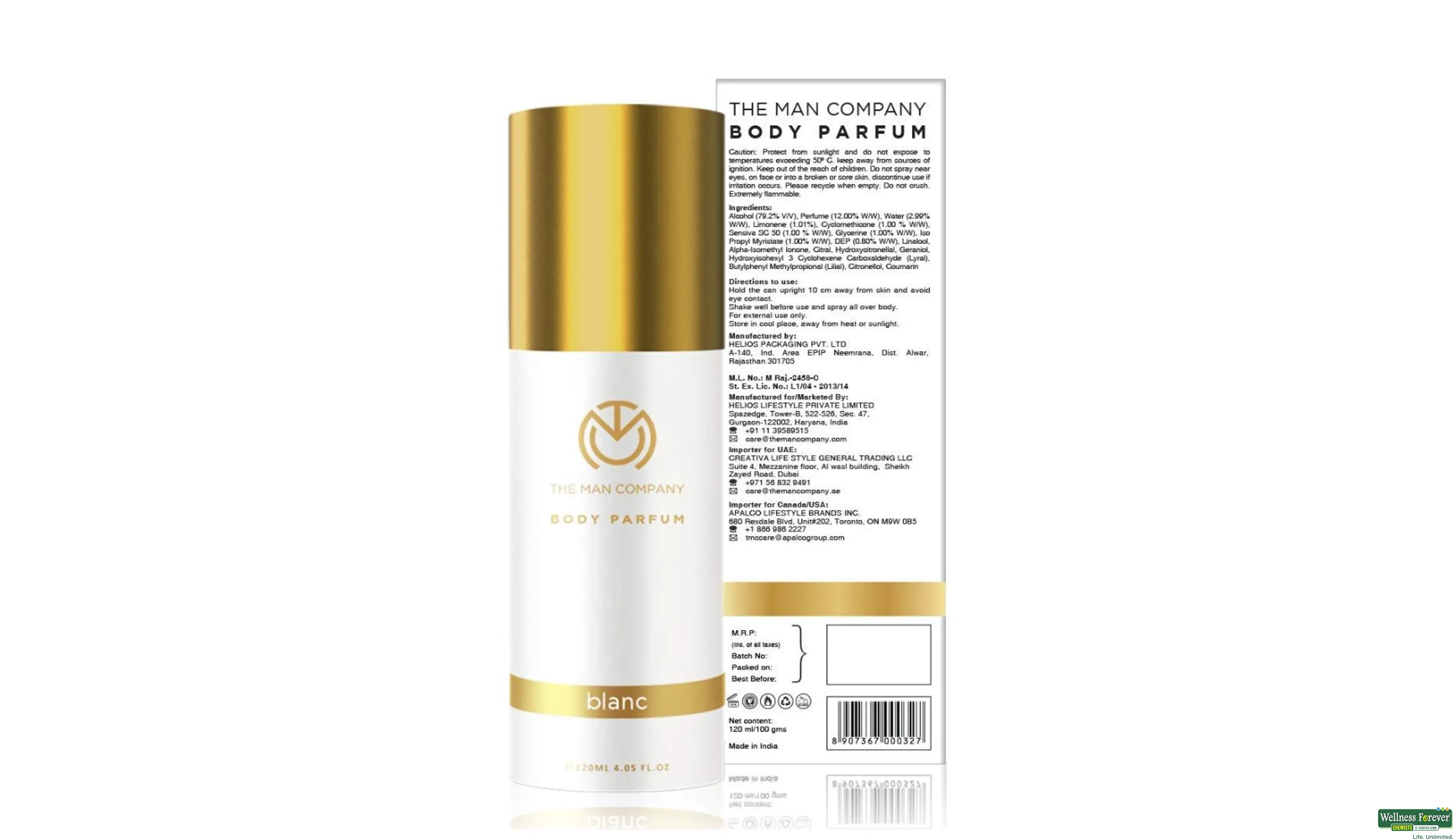 Buy The Man Company Non Gas Body Perfume for Men Blanc 120 ml