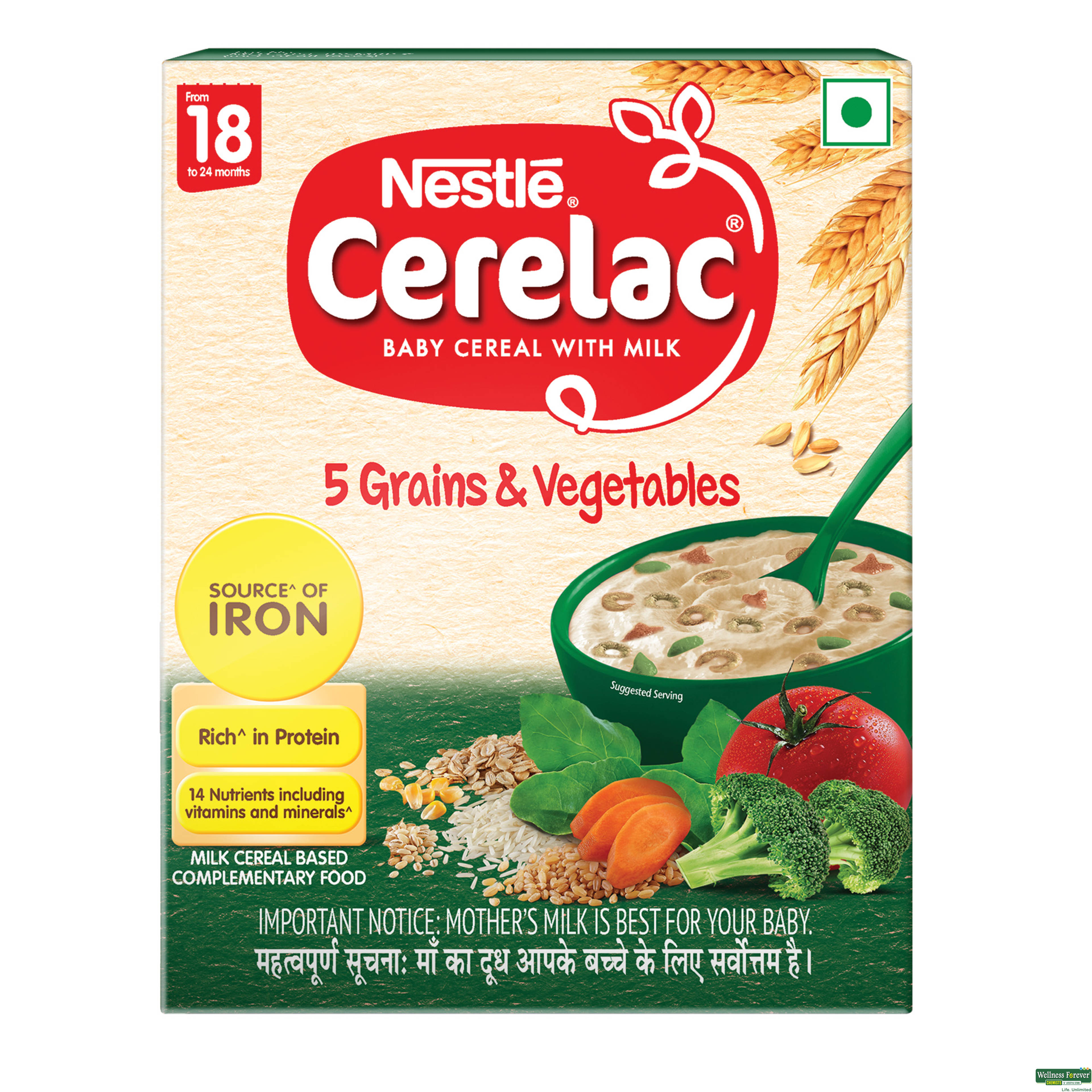 Nestle Cerelac Baby Cereal with Milk, 5 Grains & Vegetables, From 18 to 24 Months, 300 g-image