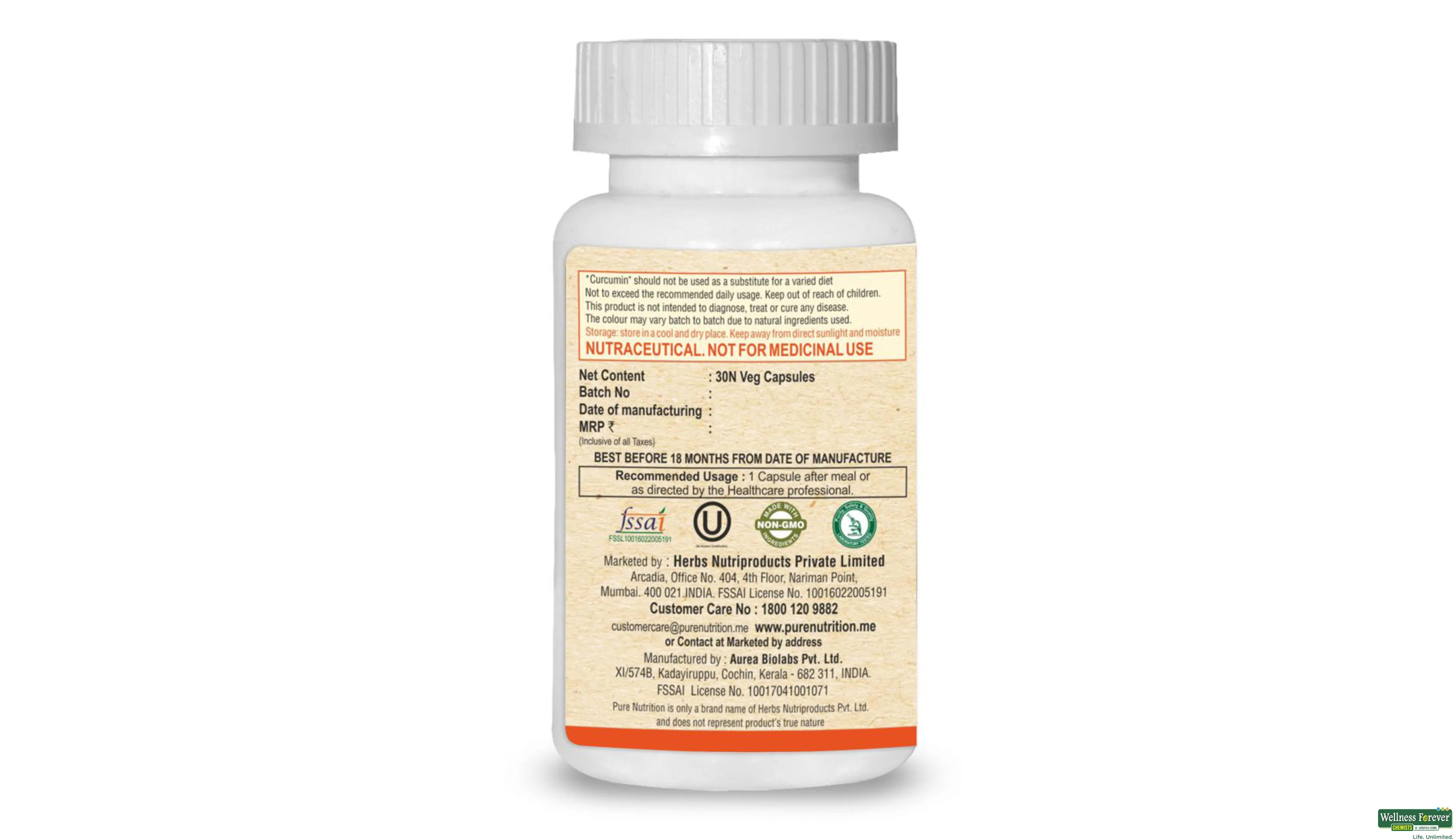 PURE NUTRITION CURCUMIN + 30CAP- 2, 30CAP, null