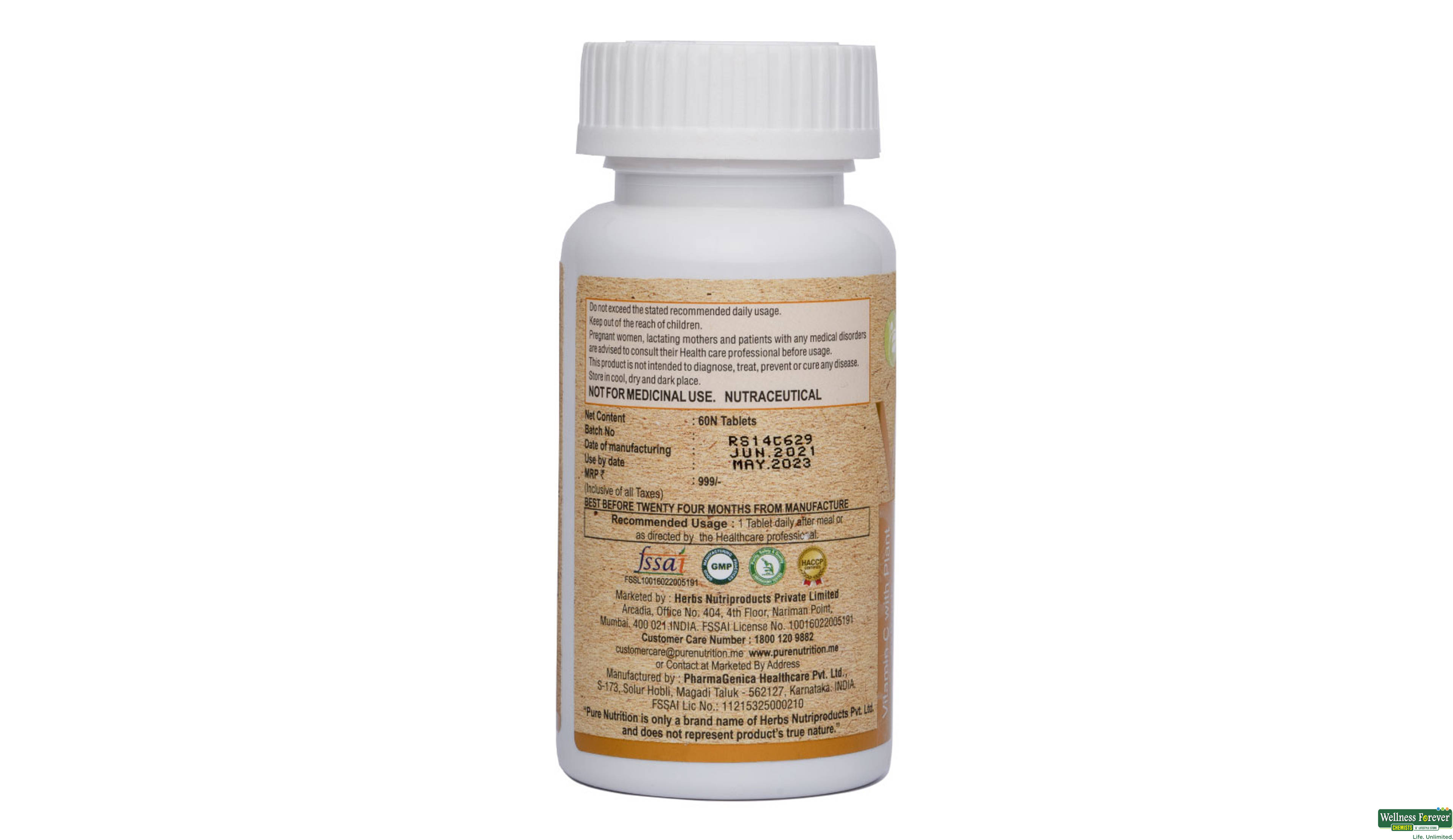 PURE NUTRITION VITAMIN C 60TAB- 2, 60TAB, null
