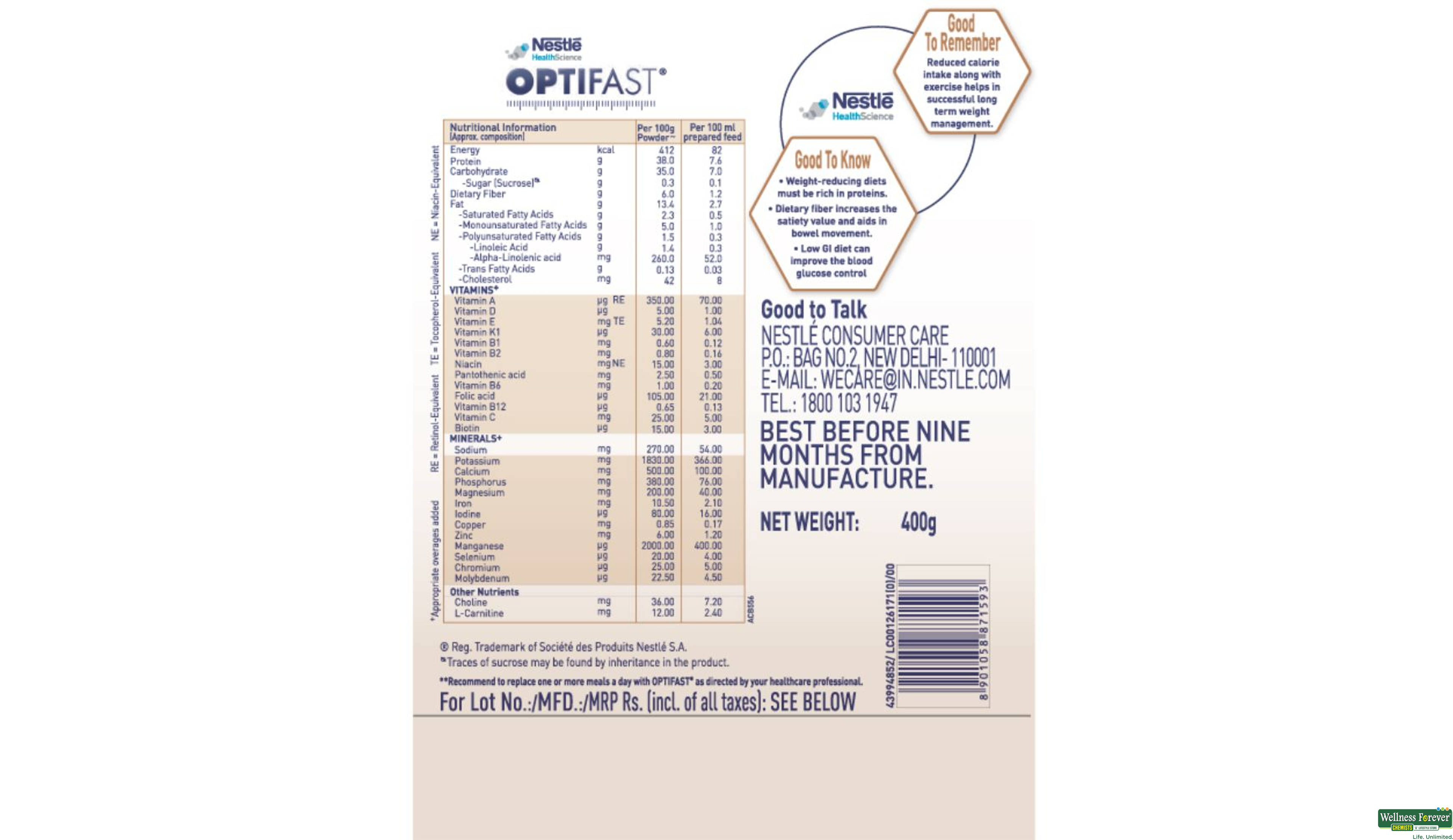 NESTLE OPTIFAST PWDR CHOCOLATE JAR 400GM- 3, 400GM, 