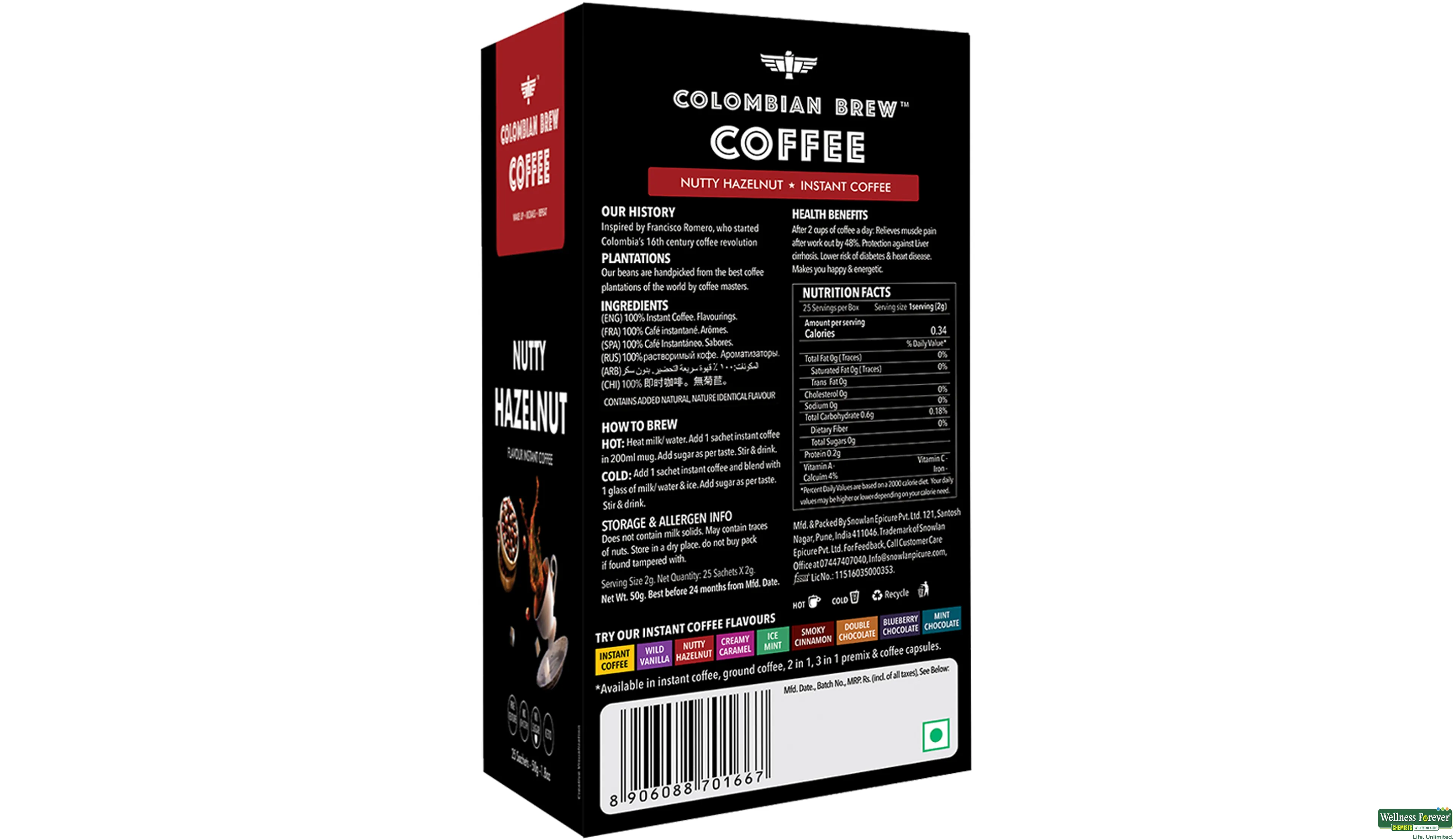 COLOMBIAN COFFEE NUTTY HAZELNUT 50GM- 2, 50GM, 