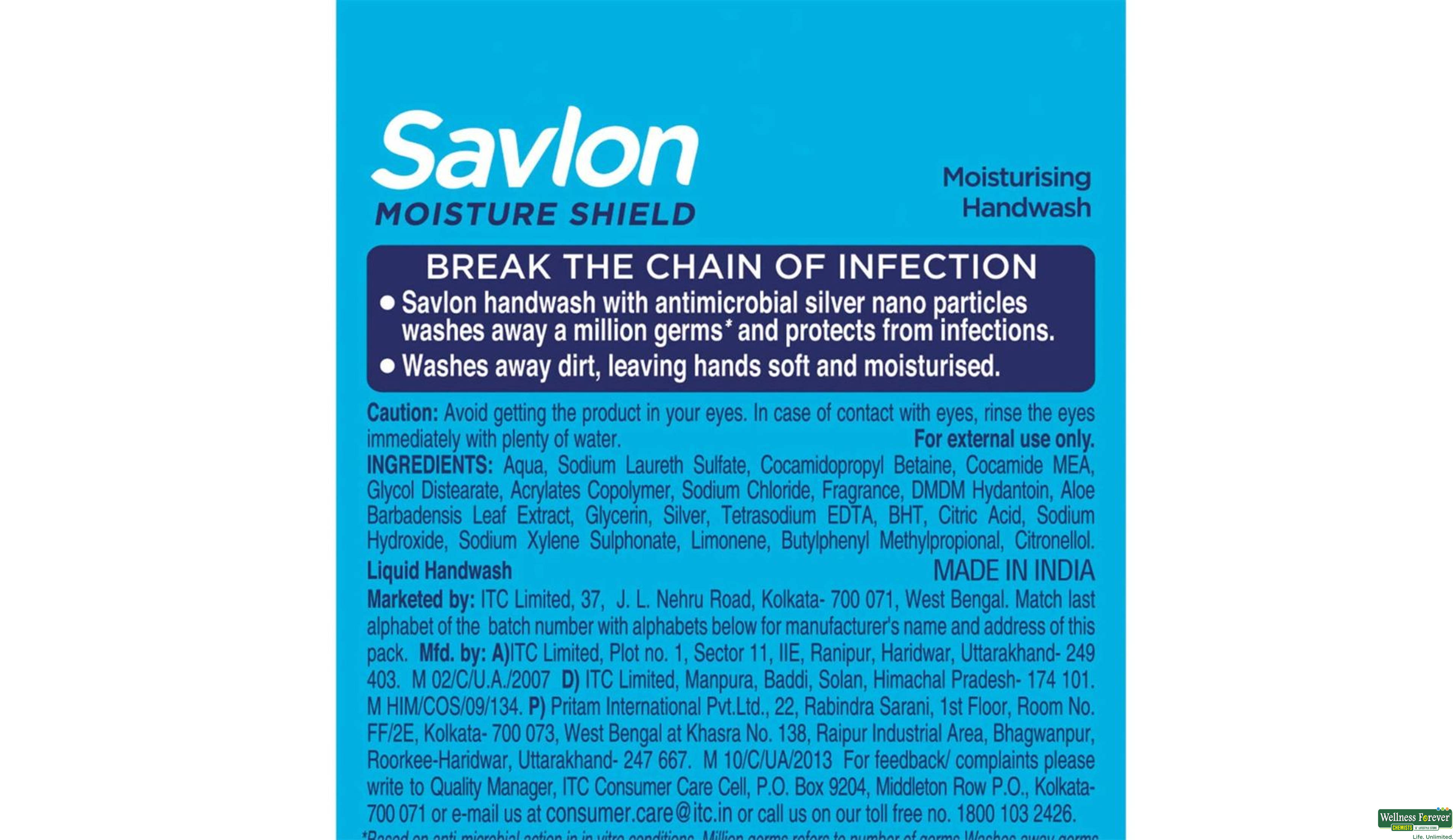 SAVLON H/WASH MOISTURE SHIELD 500ML- 4, 500ML, 