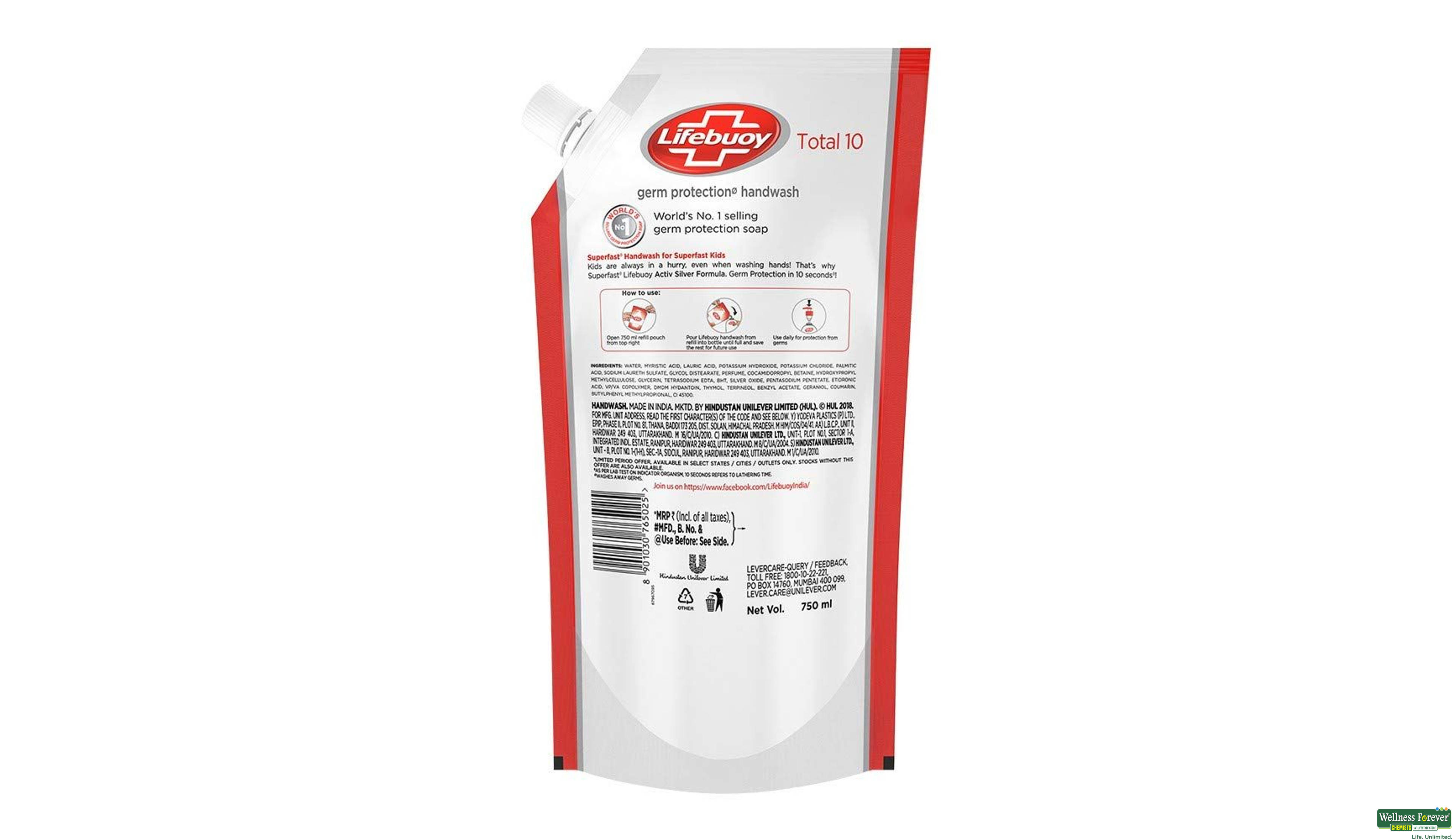 LIFEBUOY H/WASH TOTAL REF 2X750ML- 2, 750ML, null