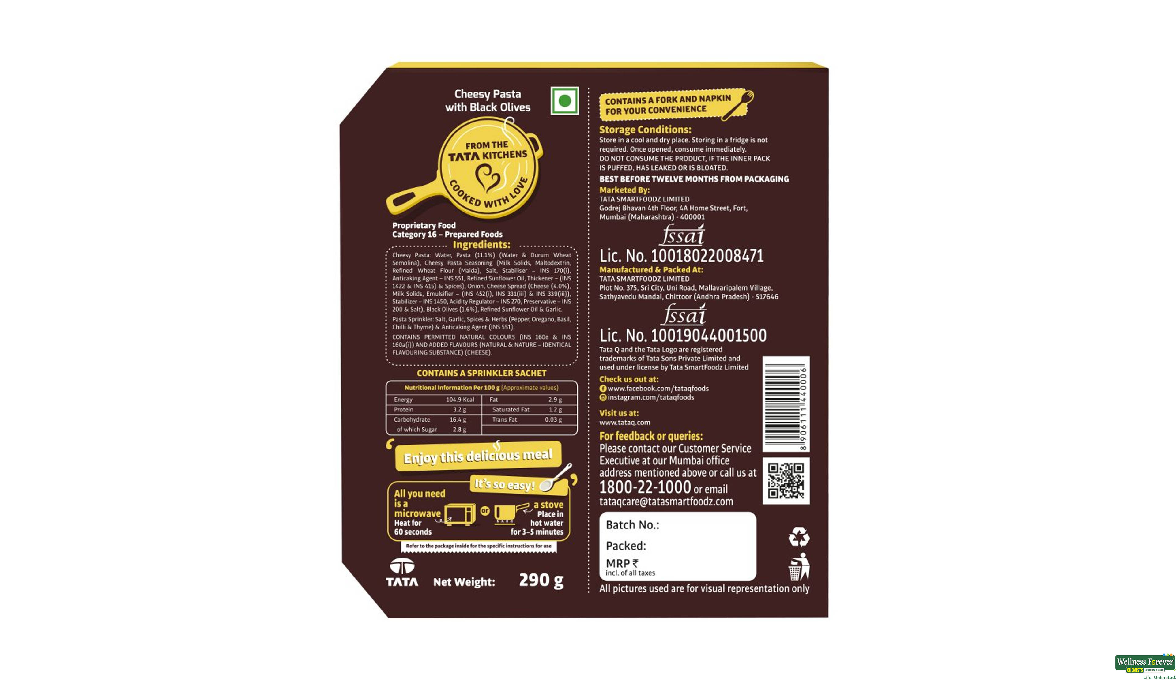 TATA Q READY/EAT PASTA CHEESY 290GM- 3, 290GM, null