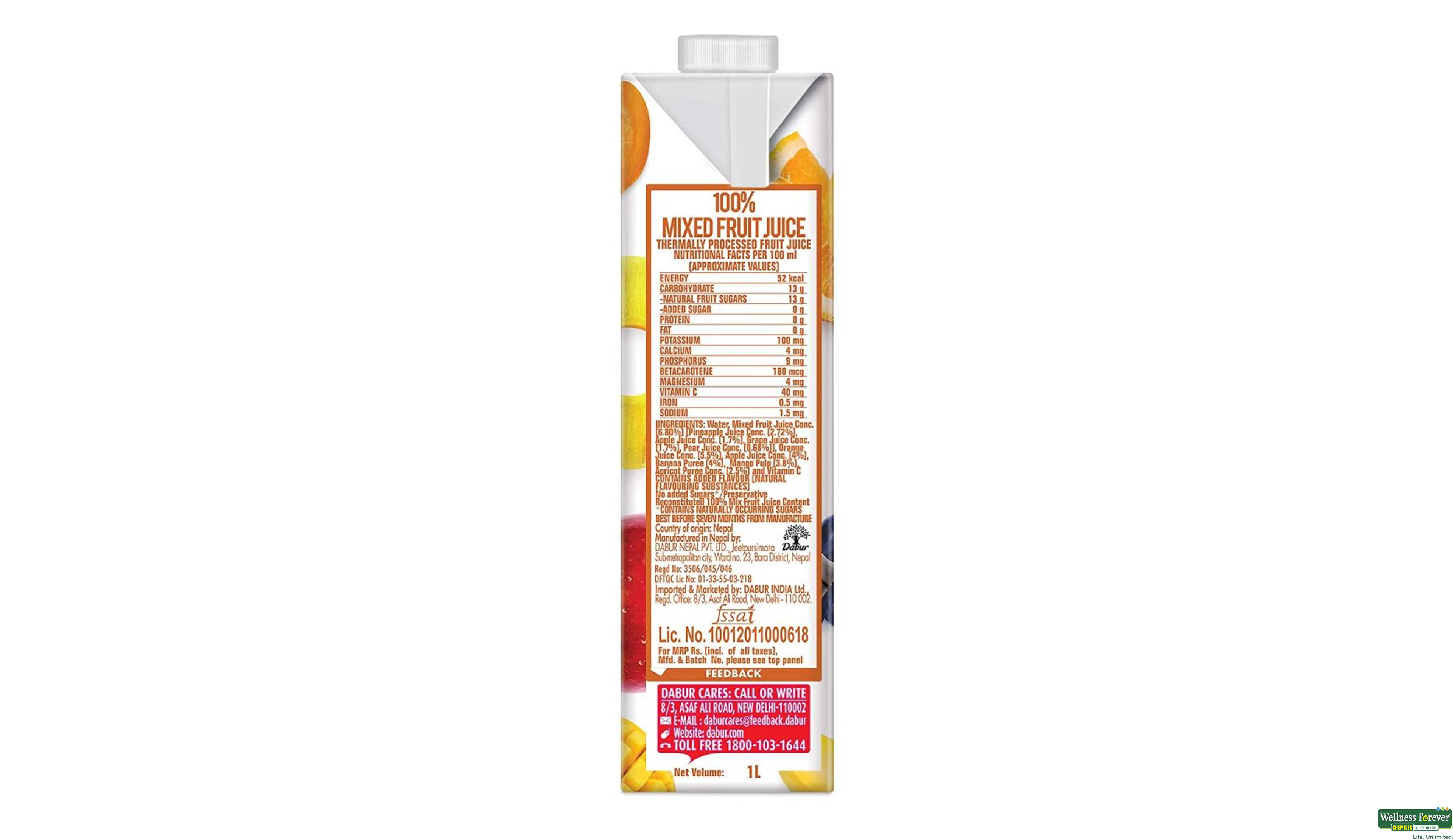 REAL JUICE ACTIVE 100% MIX FRUIT 1LTR- 3, 1LTR, 