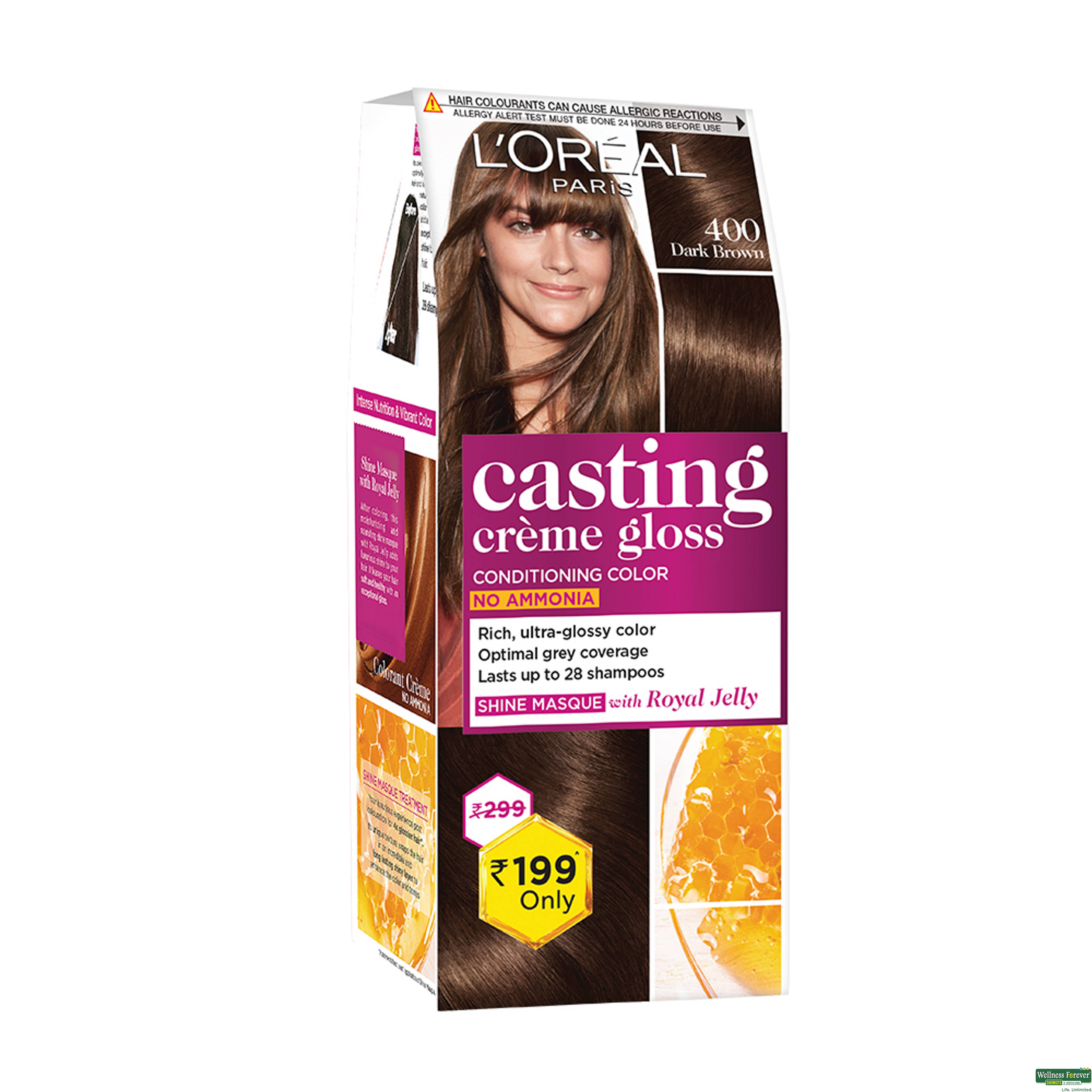 L'Oreal Paris Casting Creme Gloss Hair Color, 400 Dark Brown Hair Colour, 1  Piece-image