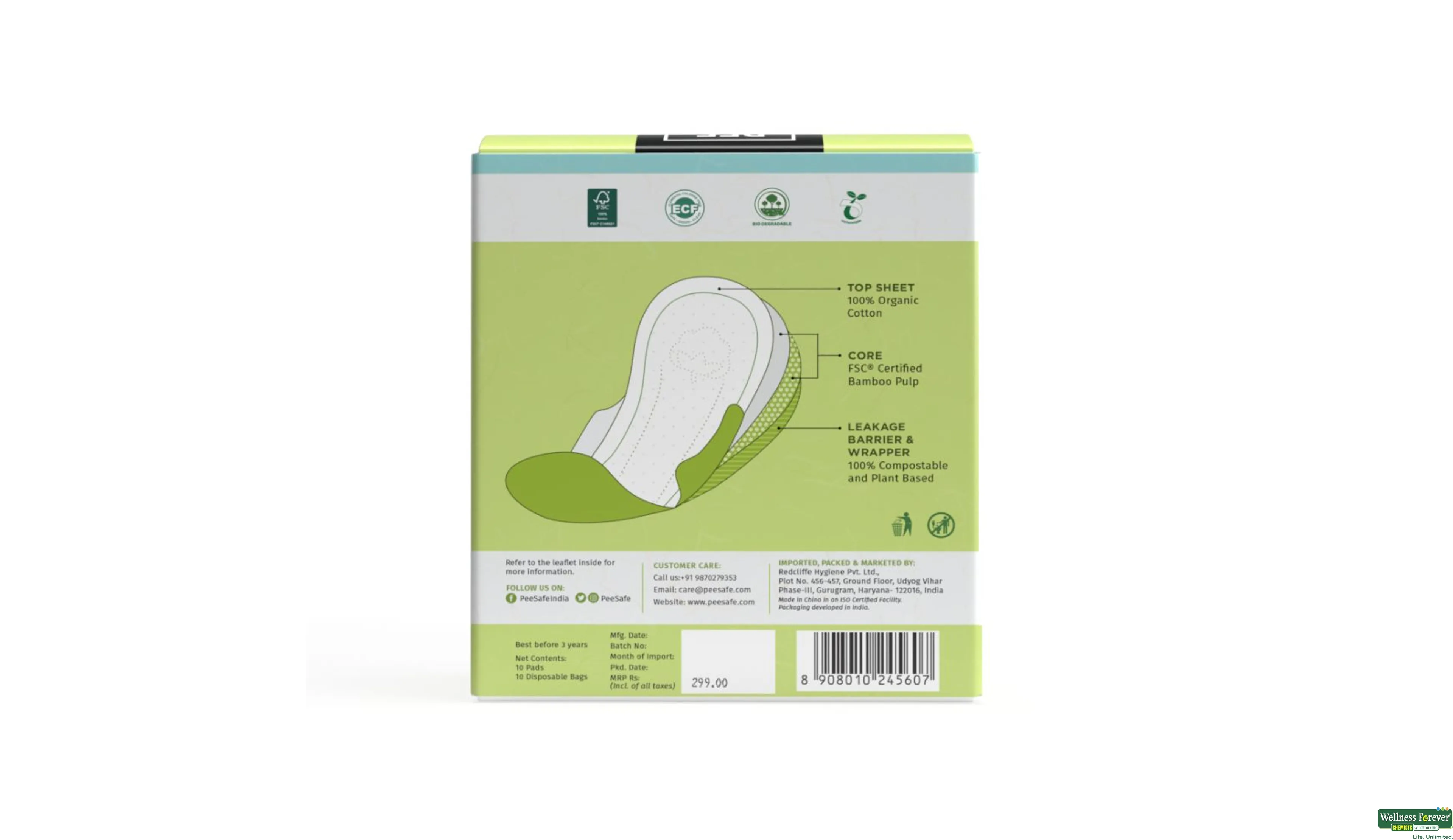 PEESAFE SA/PADS ORGANIC OVERNIGHT 10PC- 2, 10PC, 