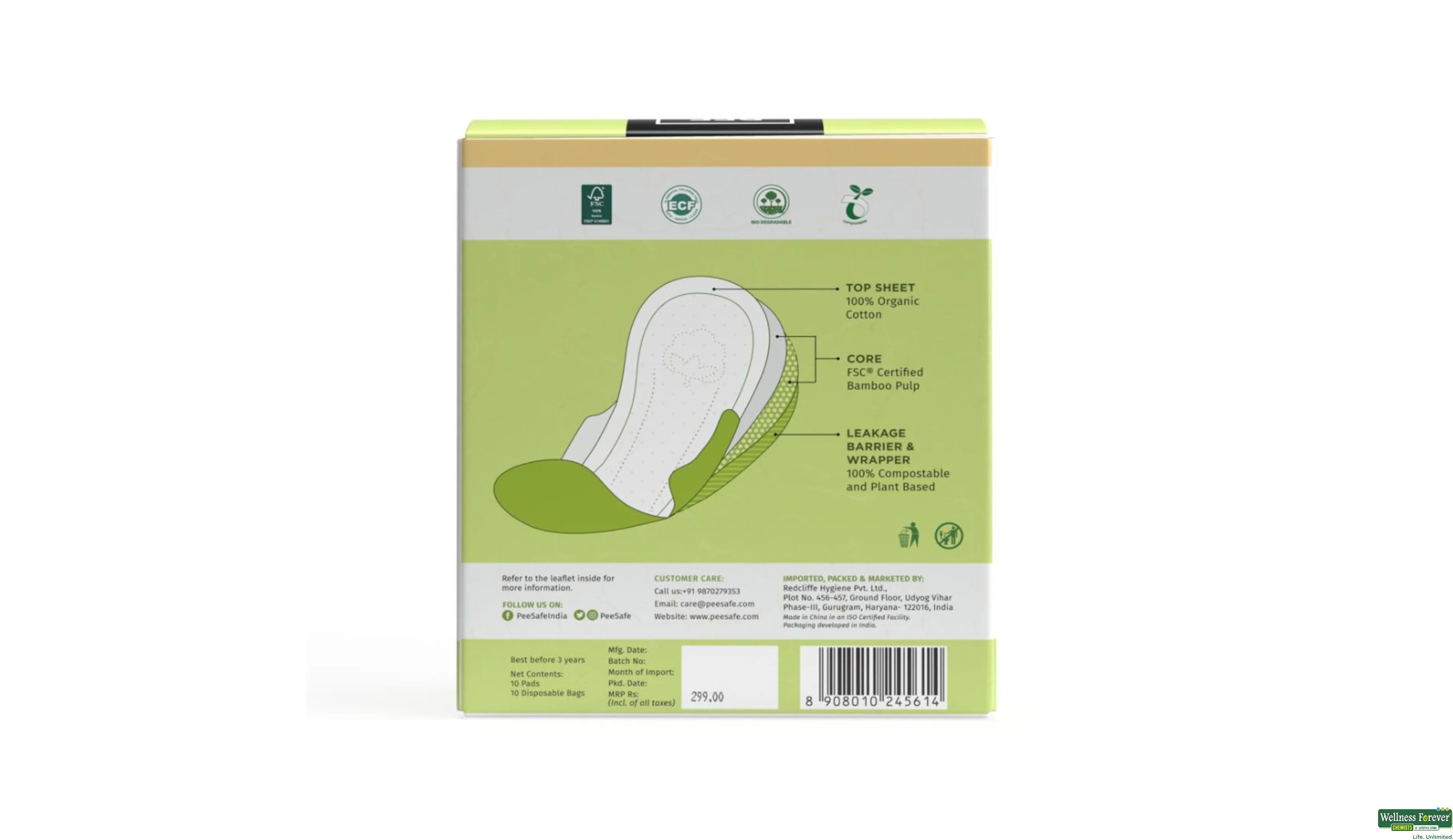 Buy Pee Safe Biodegradable Sanitary Pads, Overnight, 10 pcs Online at Best  Prices