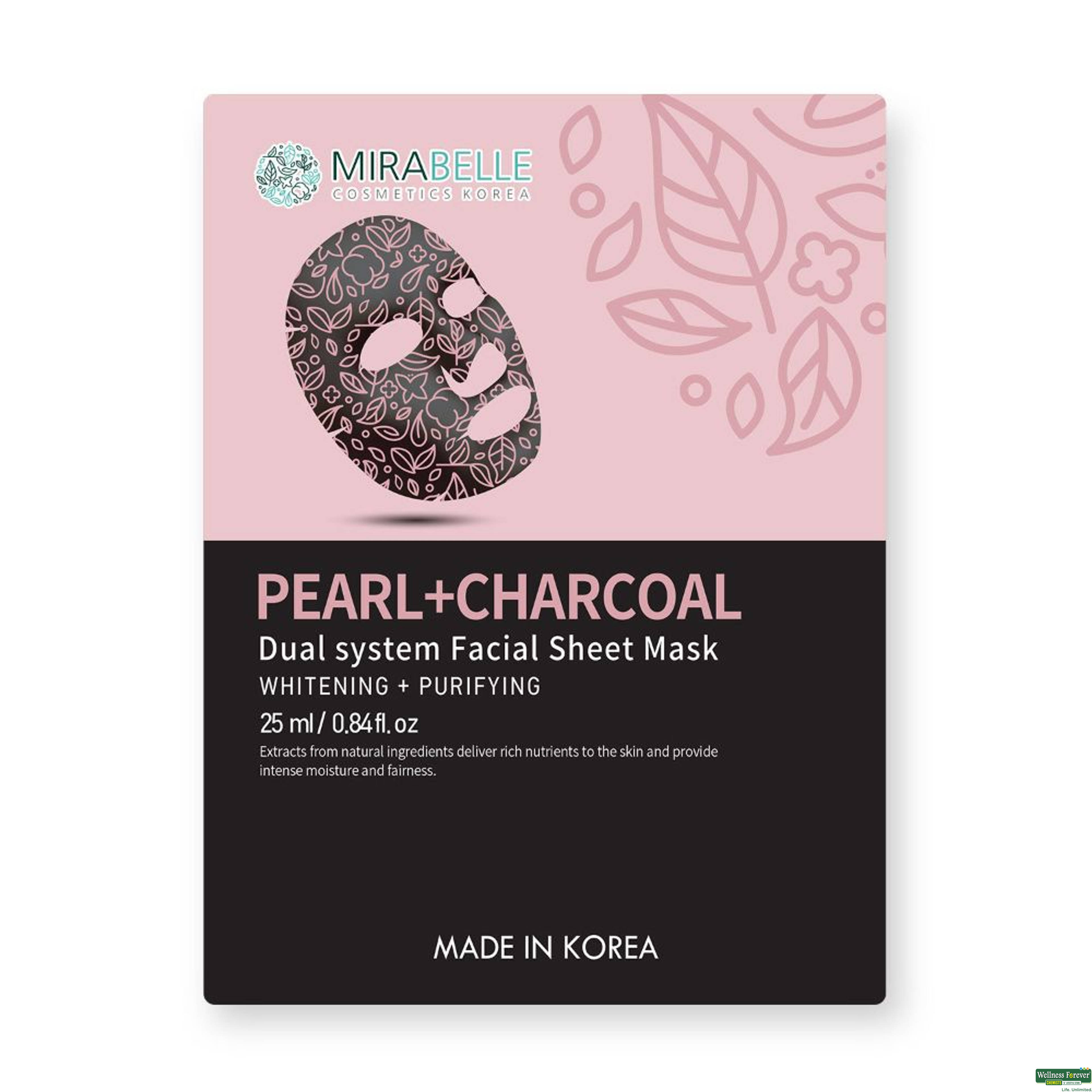 Mirabelle Korea Pearl + Charcoal Dual System Facial Sheet Mask 1 Piece-image