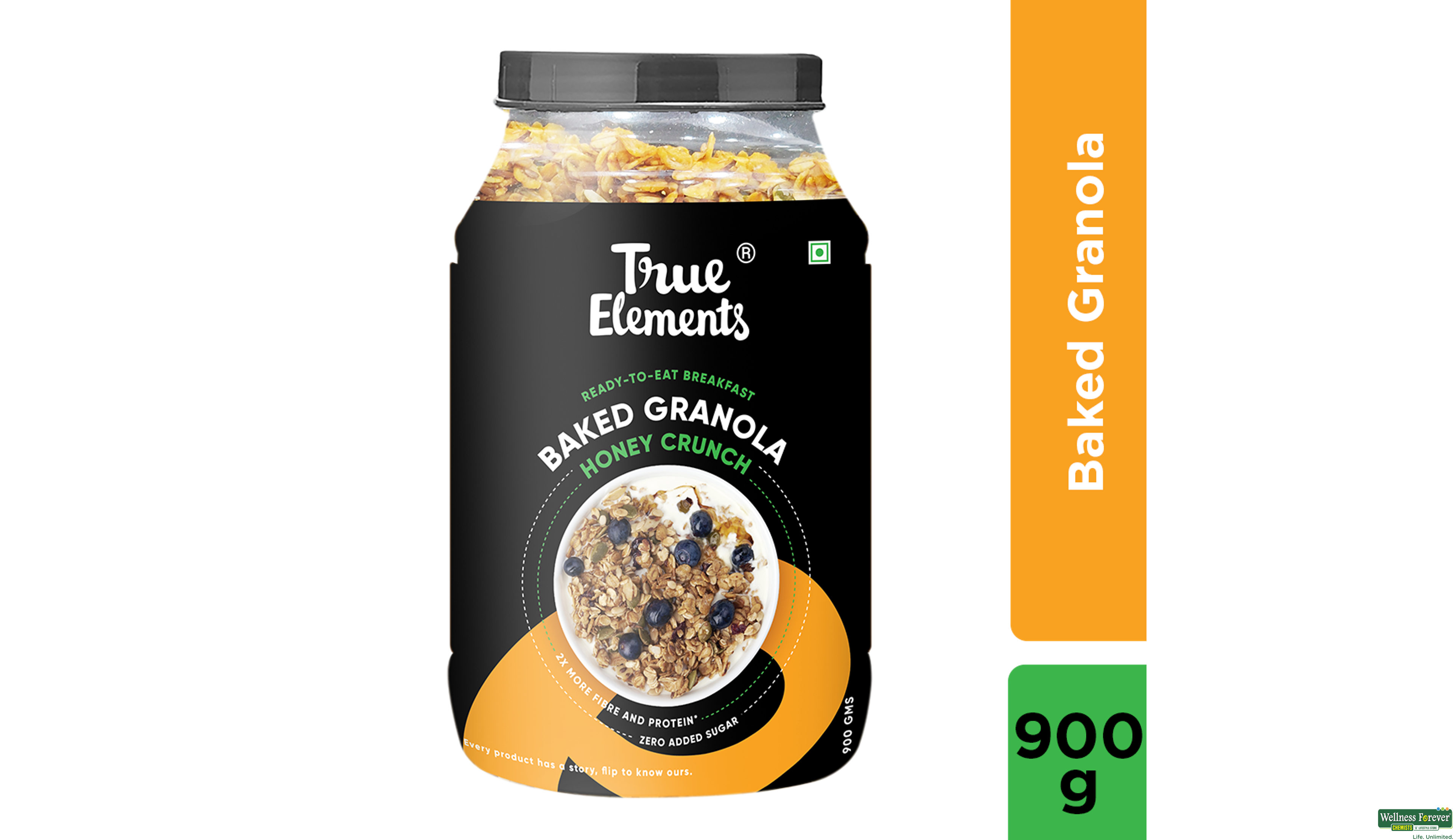 TRUE E BAKED GRANOLA HONEY CRUNCH 900GM- 1, 900GM, null