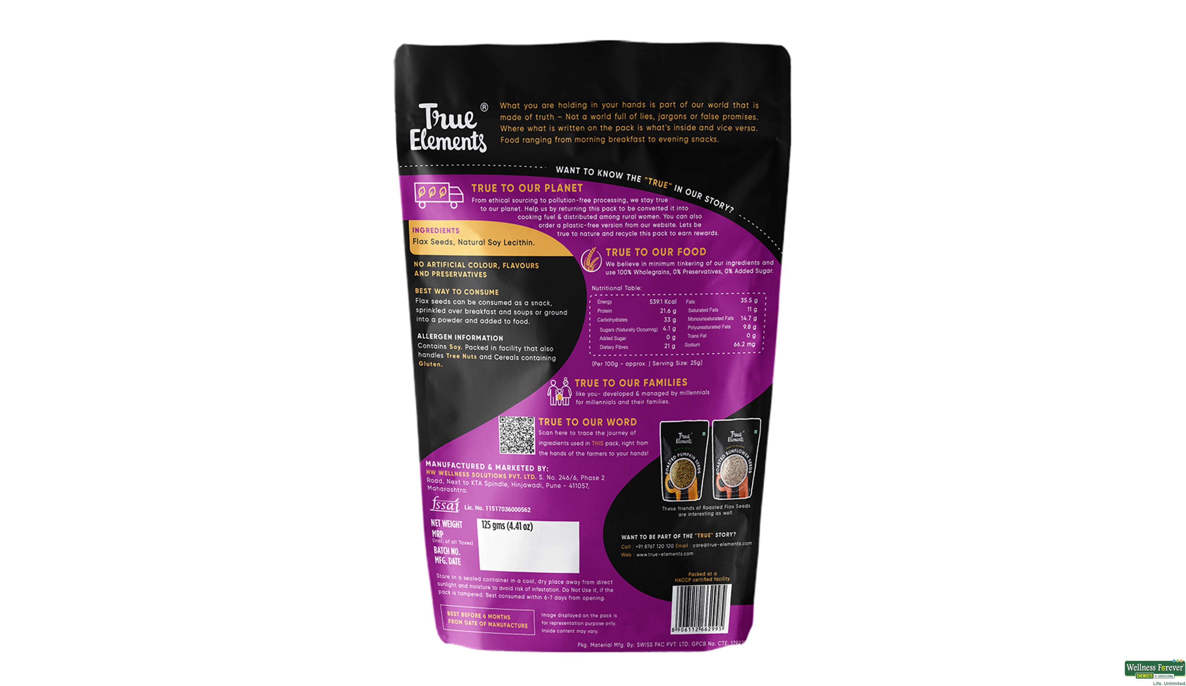 TRUE E ROASTED FLAX SEEDS 125GM- 3, 125GM, 