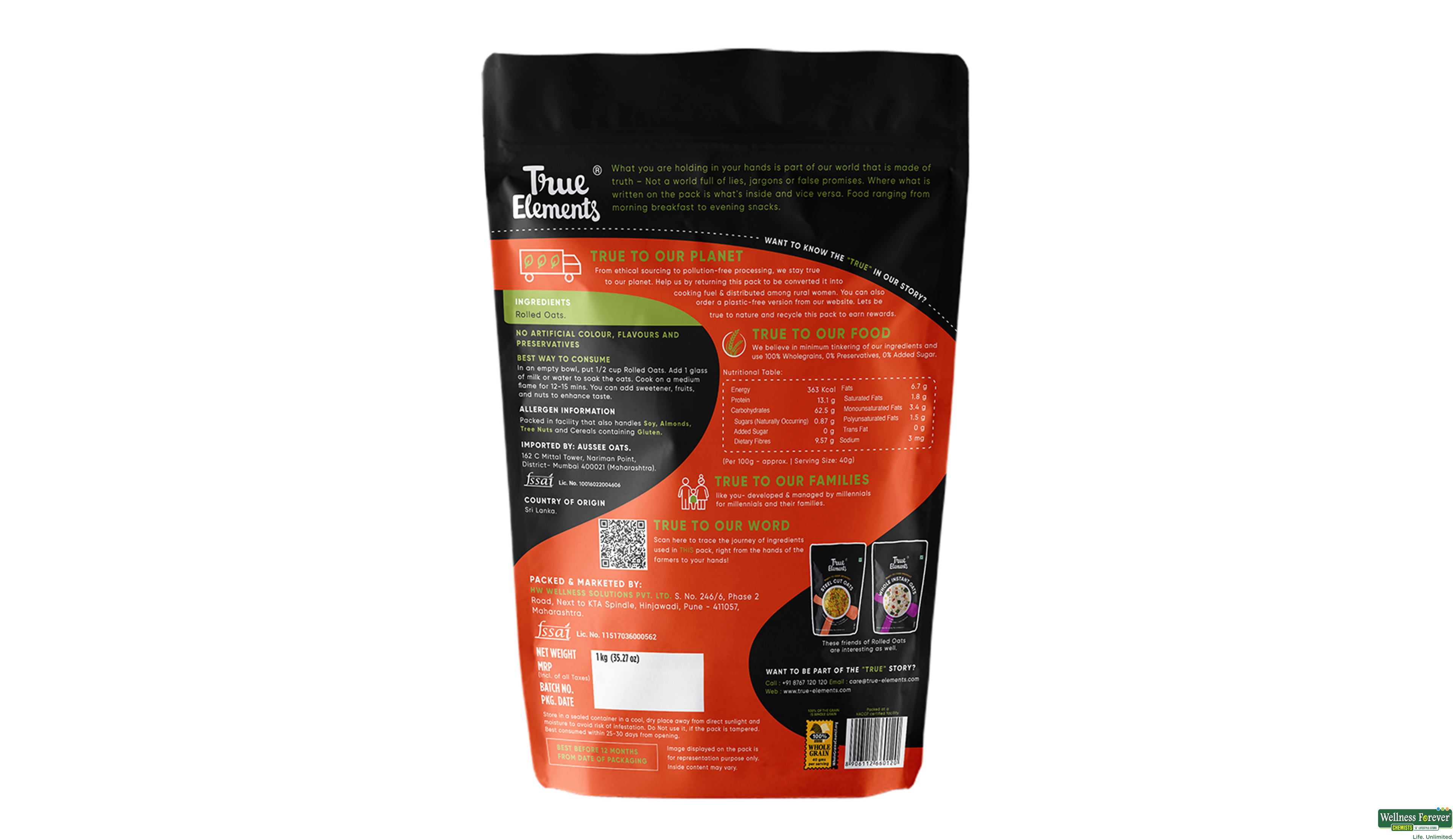 TRUE E OATS ROLLED 1KG- 3, 1KG, null