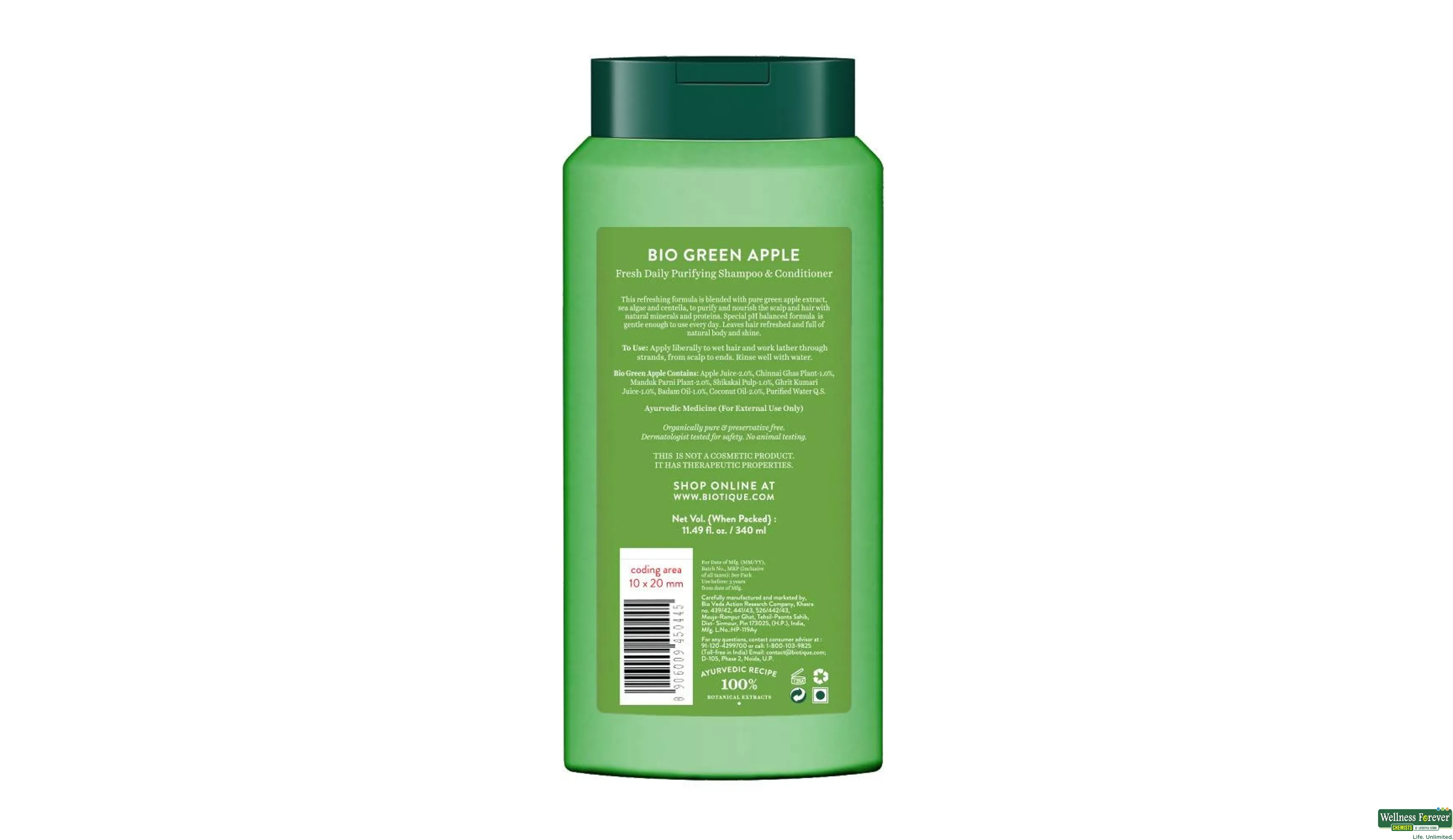 BIOT SHMP GREEN APPLE 340ML- 3, 340ML, 