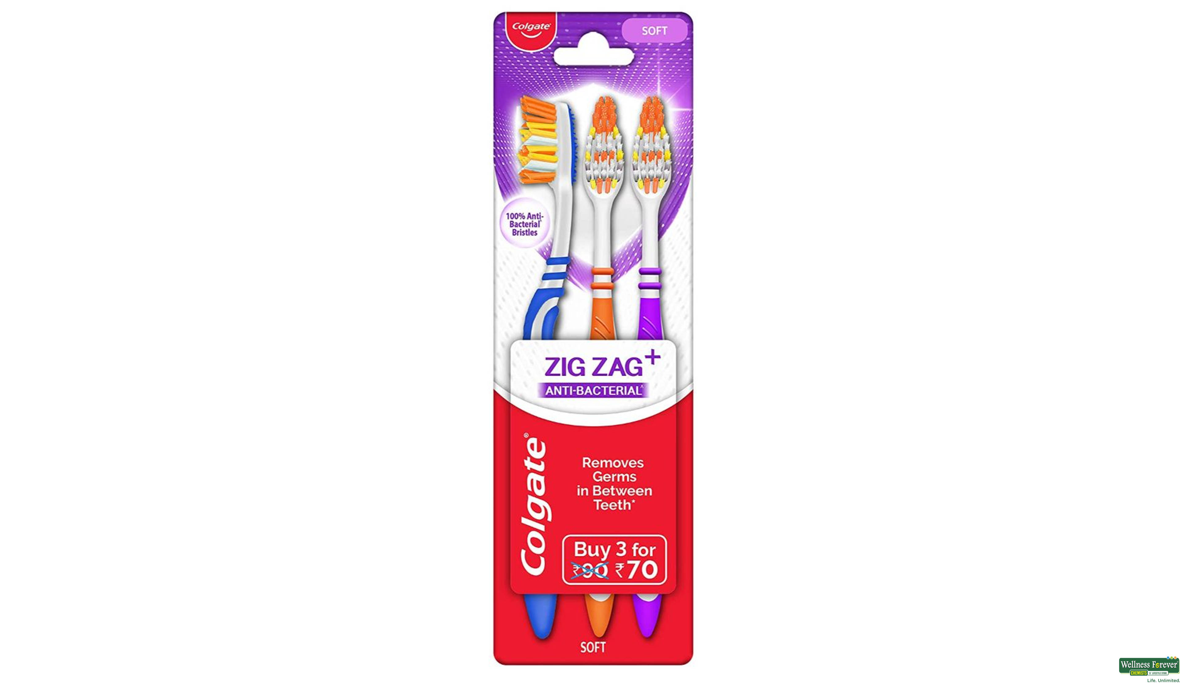 COLG T/BRUSH ZIGZAG SOFT 3PC- 1, 3PC, 