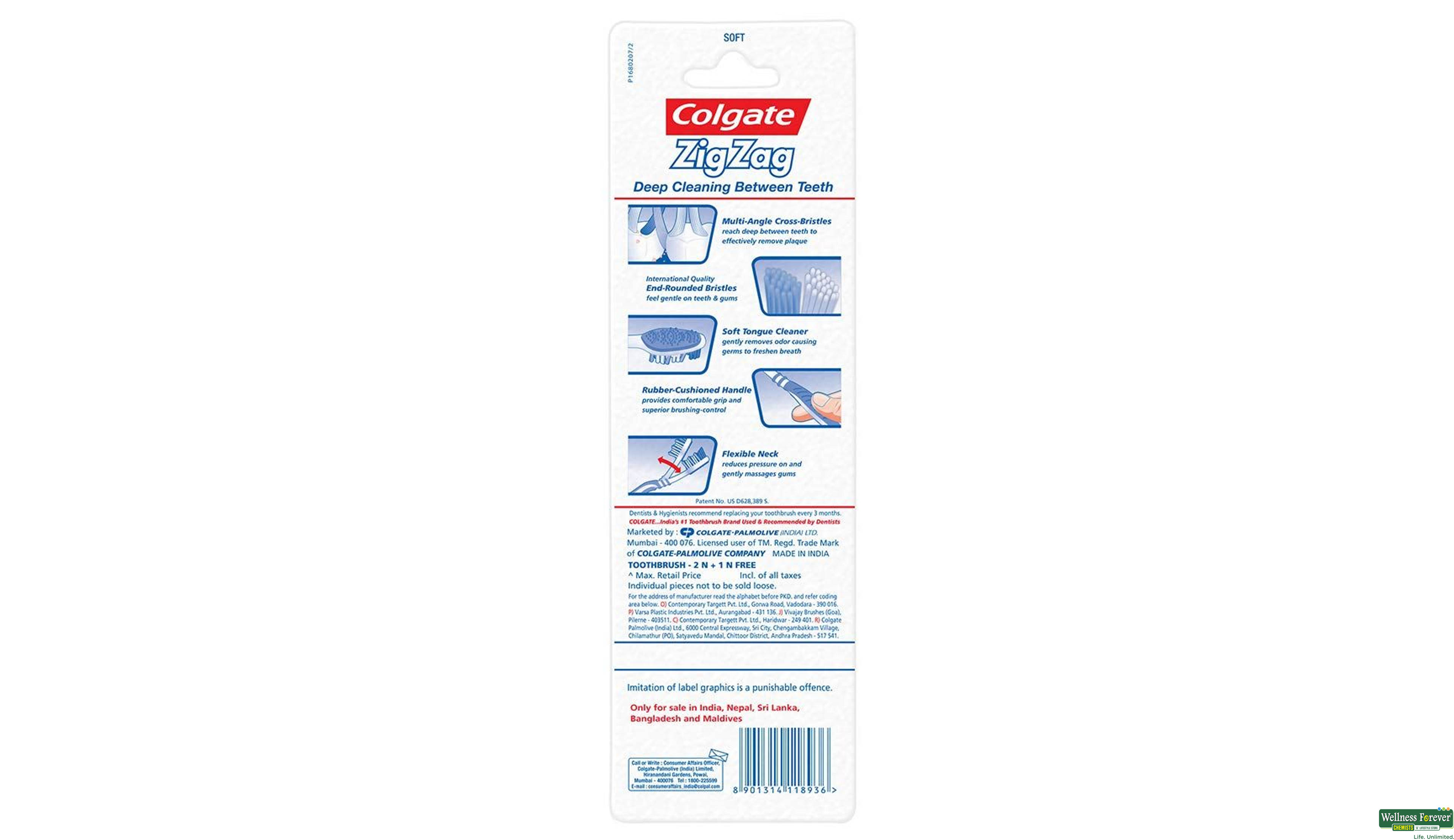 COLG T/BRUSH ZIGZAG SOFT 3PC- 8, 3PC, 