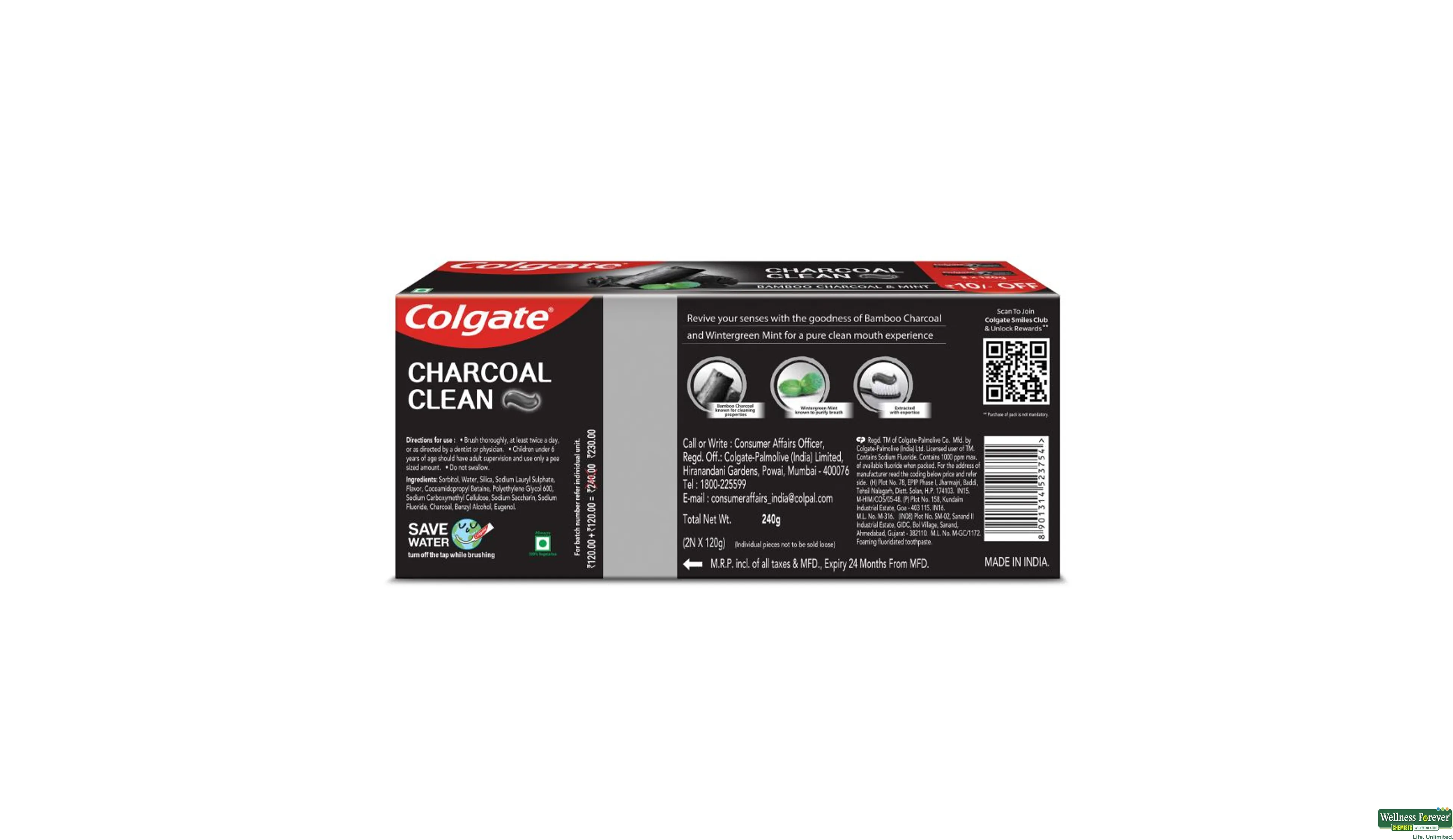 COLG T/PASTE CHARCOAL CLEAN 240GM- 2, 240GM, 