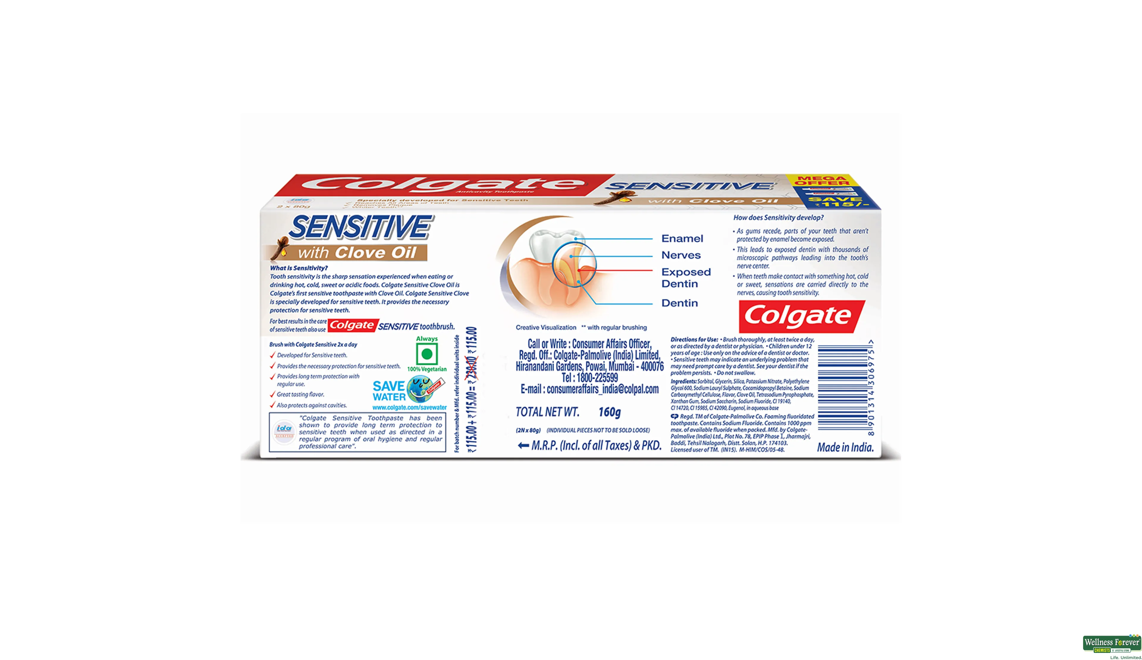 COLG T/PASTE SENSITIVE CLOVE 160GM- 2, 160GM, 