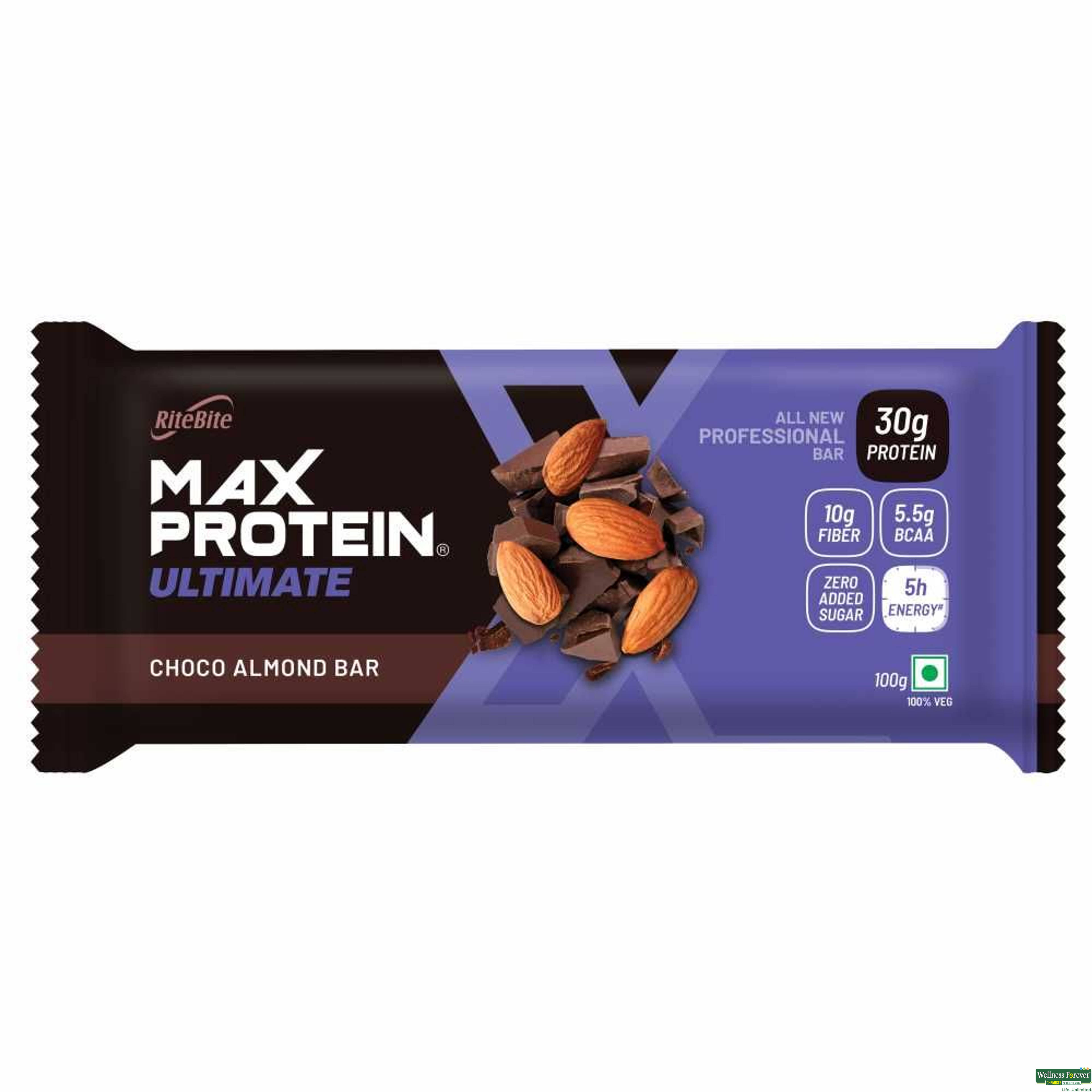 RiteBite Max Protein Ultimate Choco 30g Almond Protein Bar 100g-image