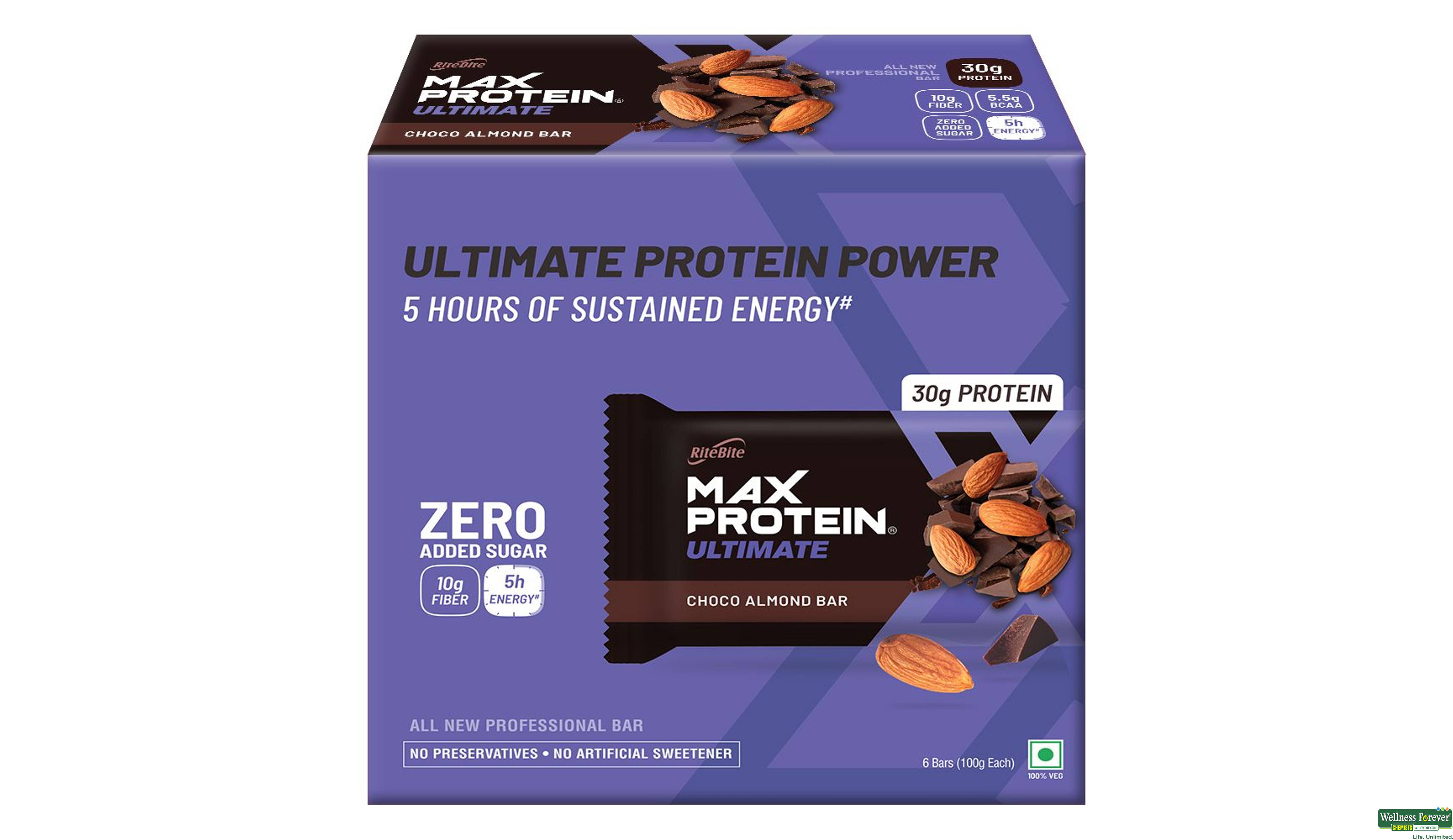 RITE B ENERGY BAR CHOCO ALMOND 6X100GM- 1, 100GM, null