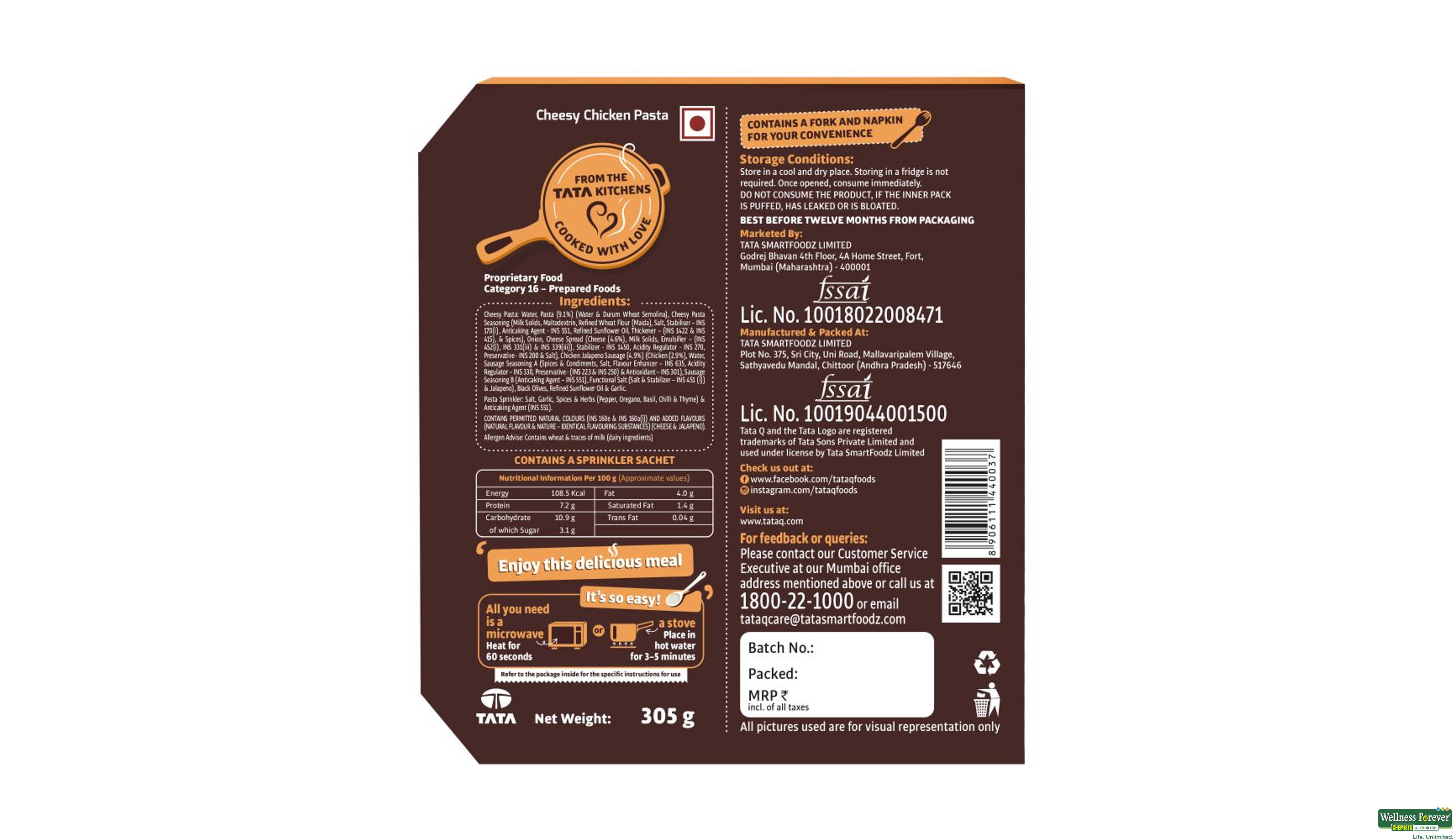 TATA Q CHEESY CHICKEN PASTA 305GM- 3, 305GM, null