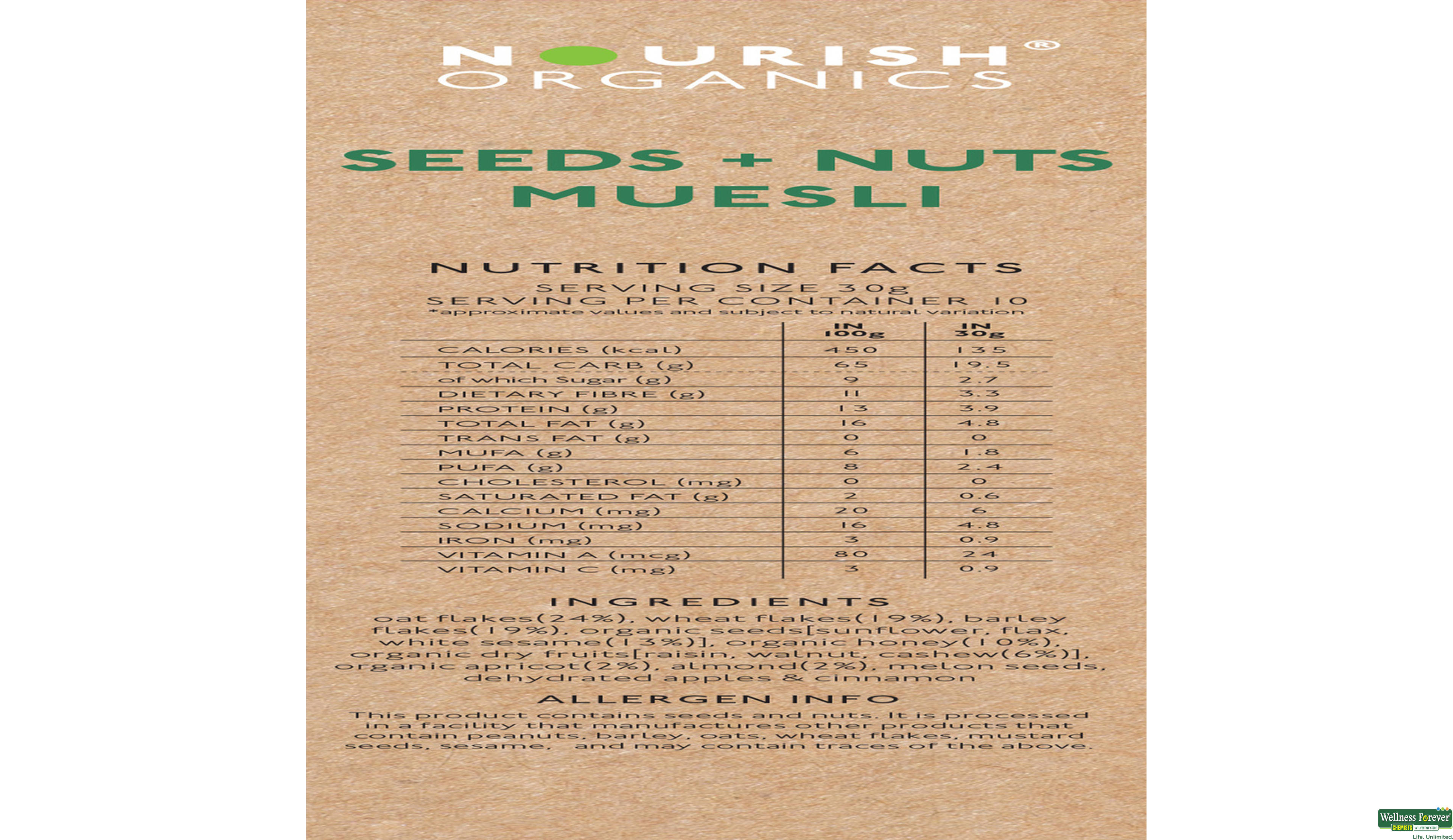 NOURISH ORGANIC MUESLI SEEDS/NUTS 300GM- 3, 300GM, 