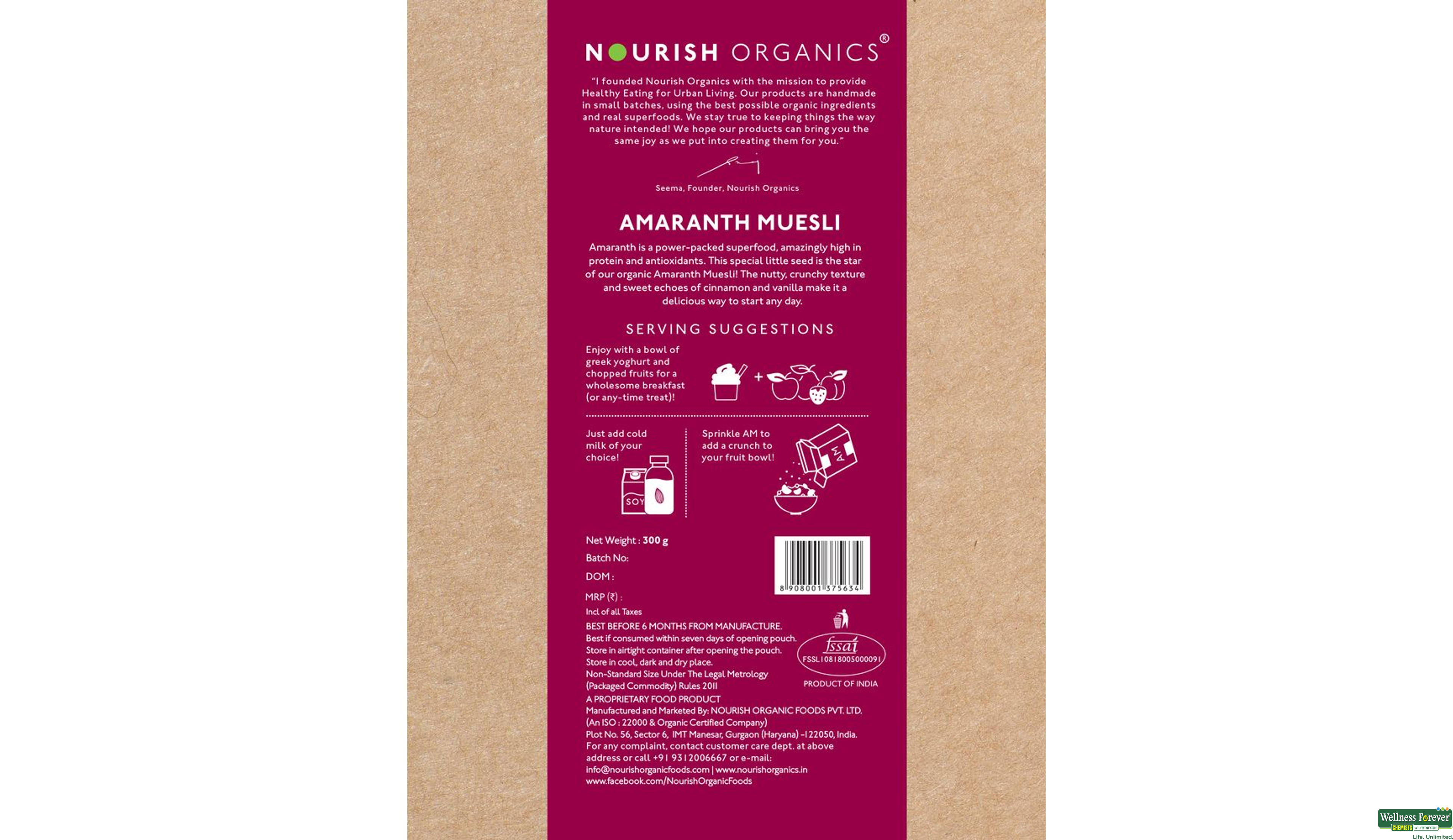 NOURISH ORGANIC MUESLI AMARANTH 300GM- 2, 300GM, 