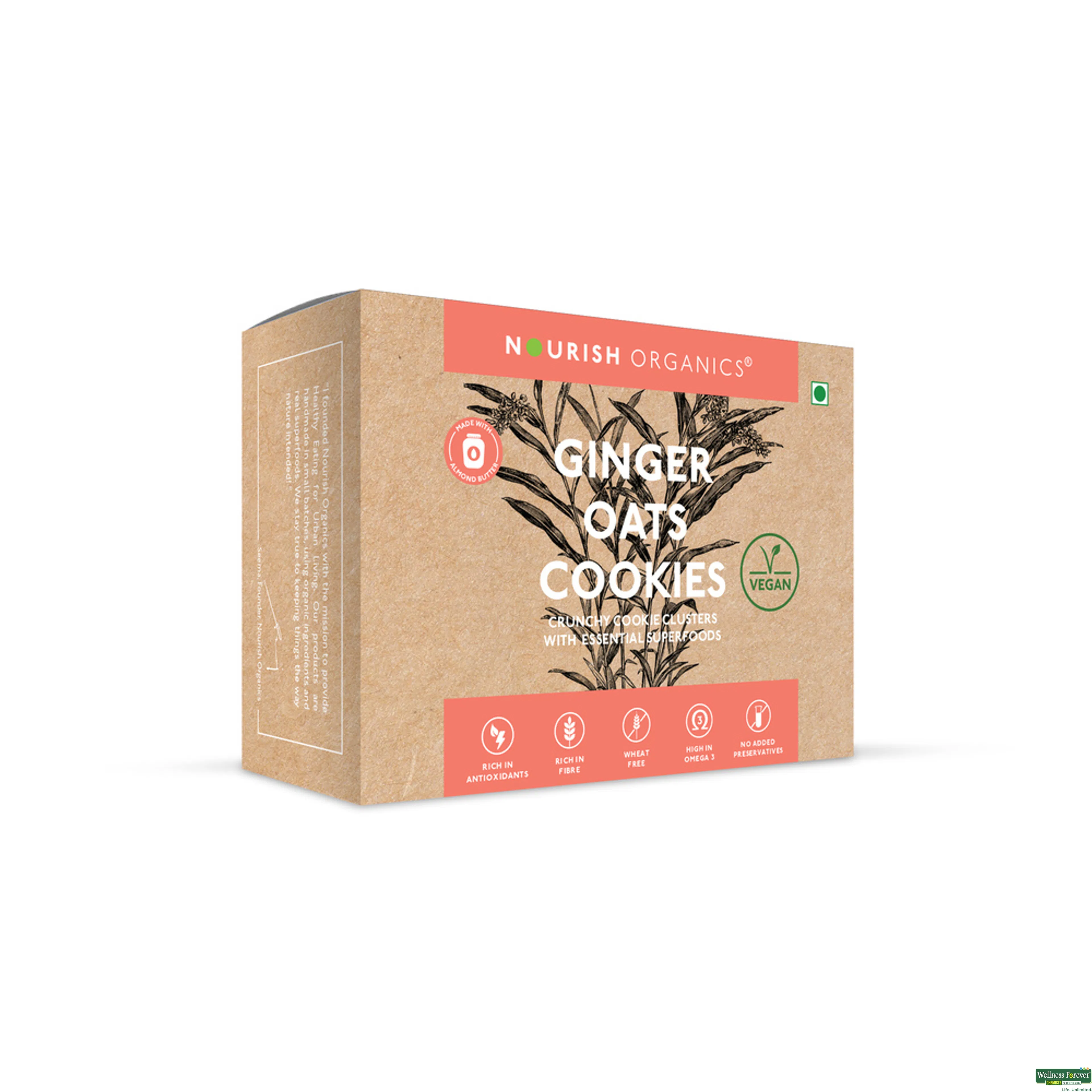 NOURISH ORGANIC GINGER OAT COOKIES 120GM-image