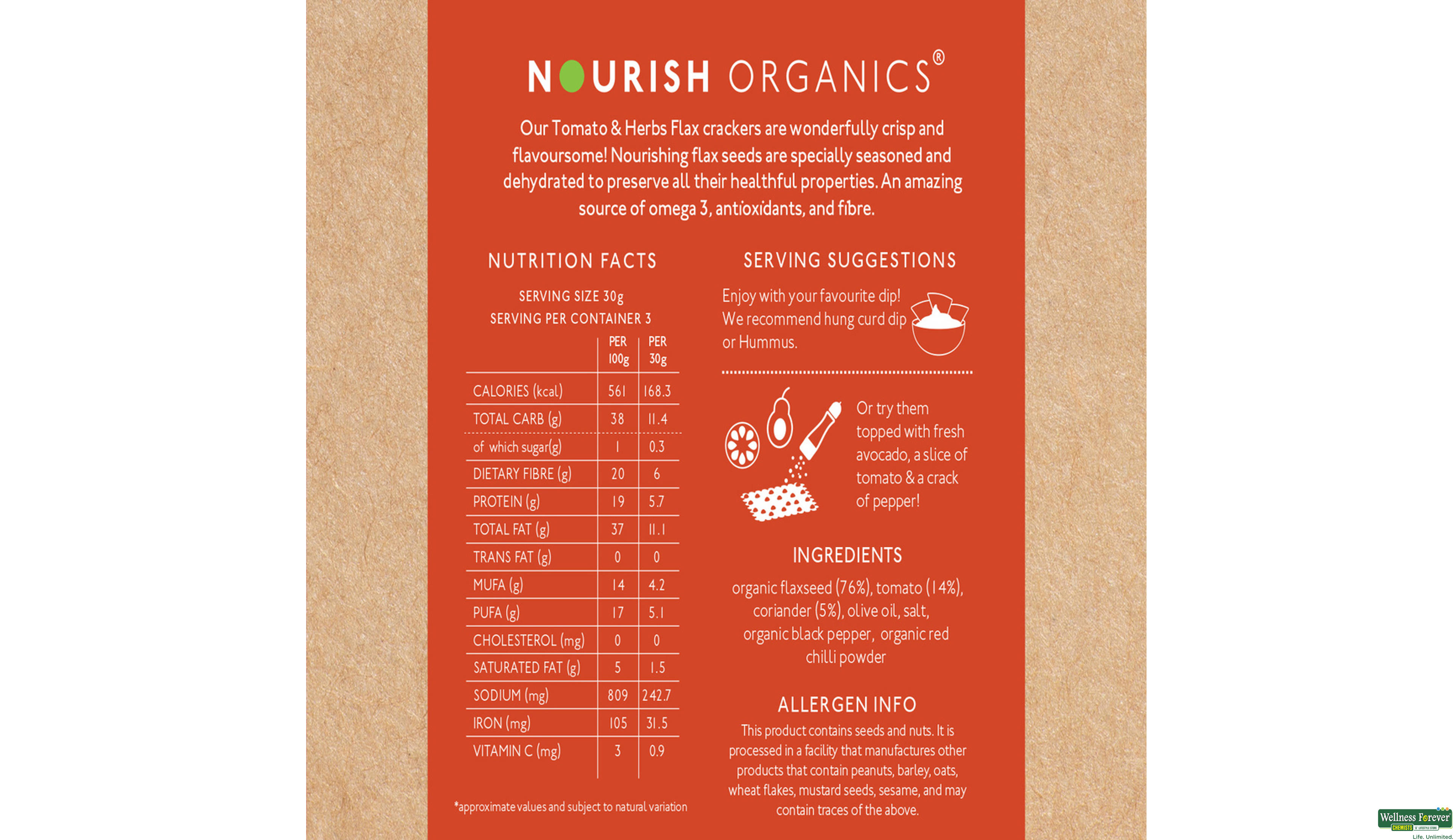 NOURISH ORGANIC TOMATO/HERBS FLAX 90GM- 2, 90GM, 