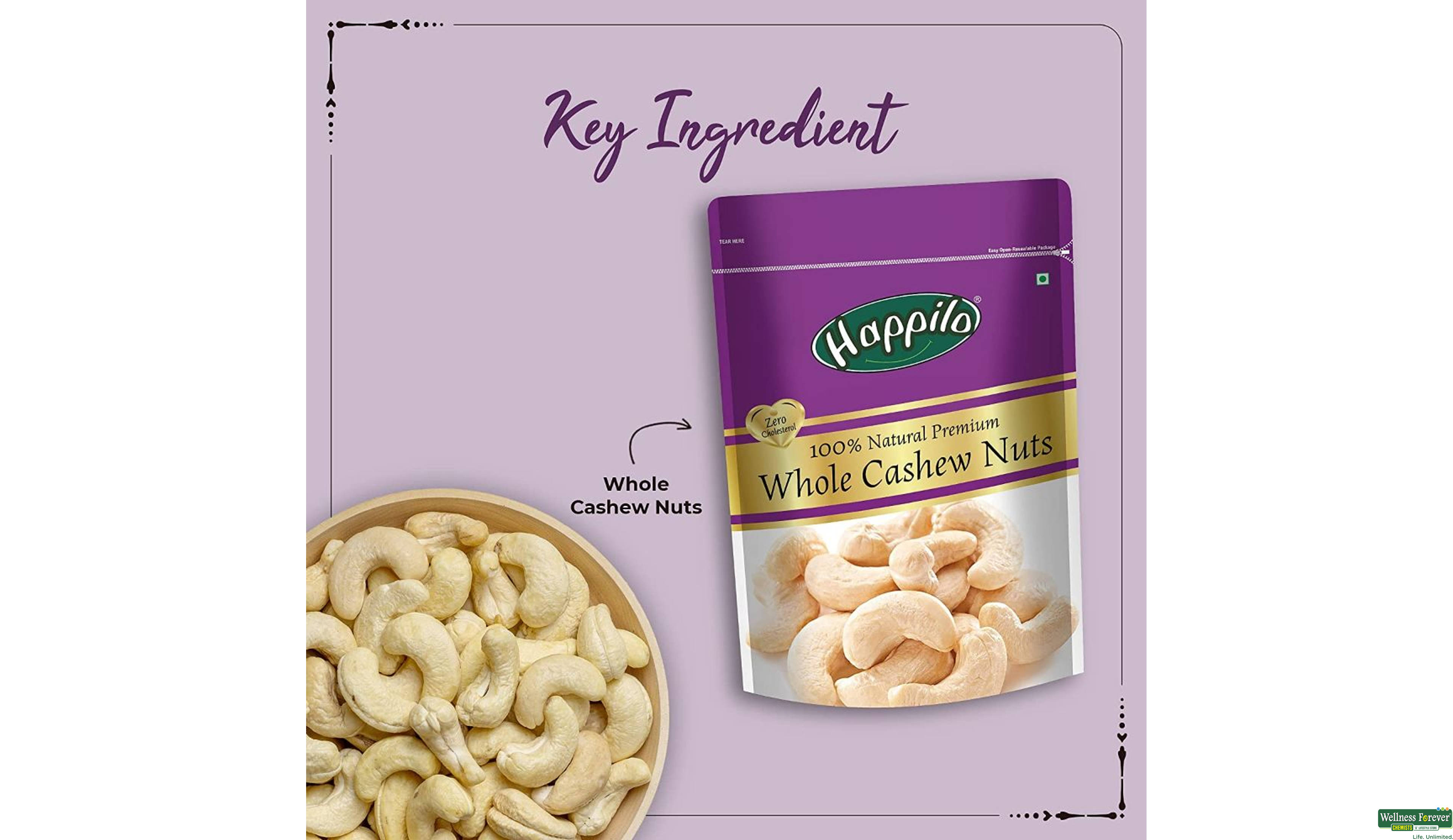 HAPPILO WHOLE CASHEWS 200GM- 4, 200GM, 