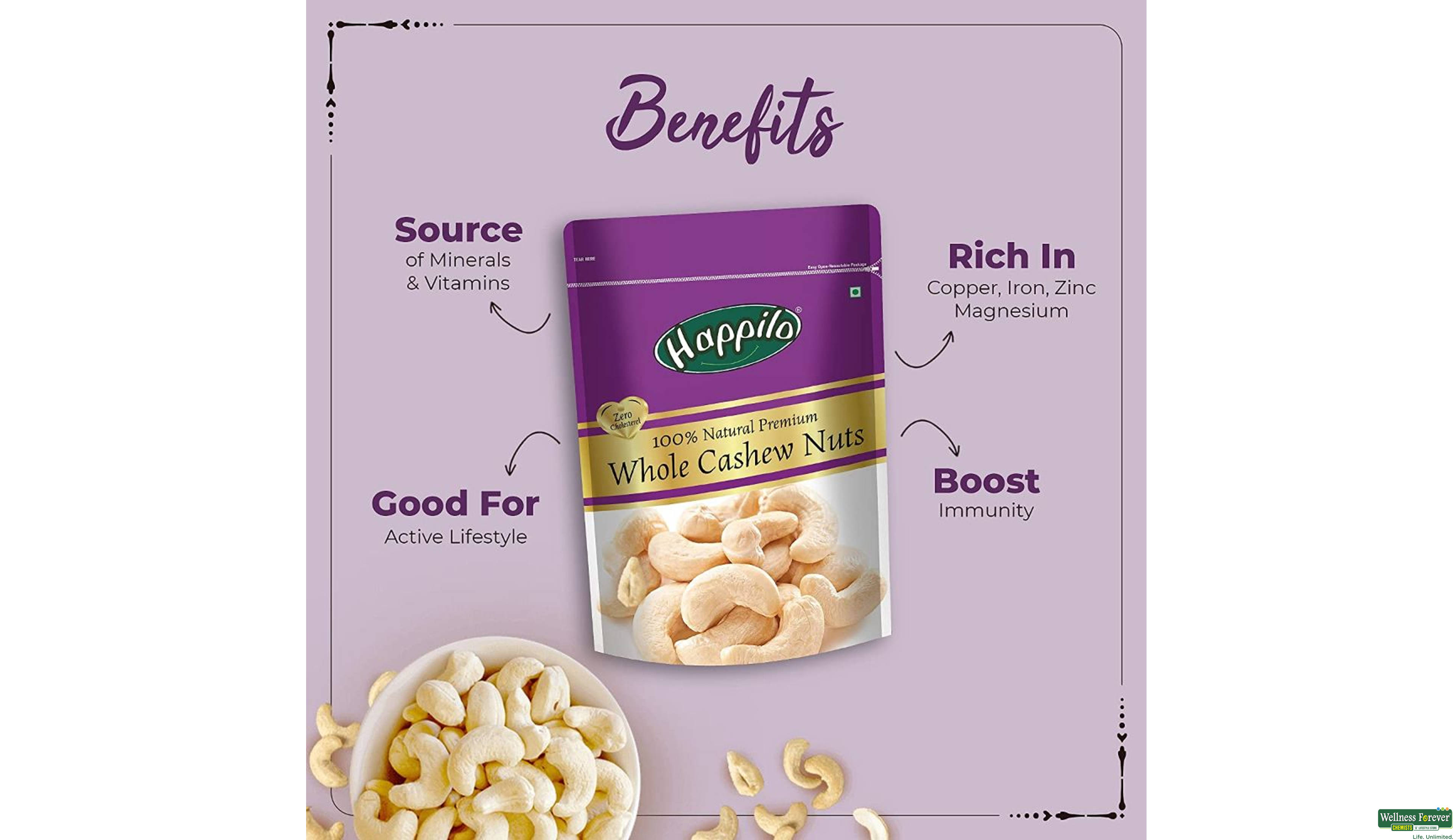 HAPPILO WHOLE CASHEW NUTS 200GM- 5, 200GM, 