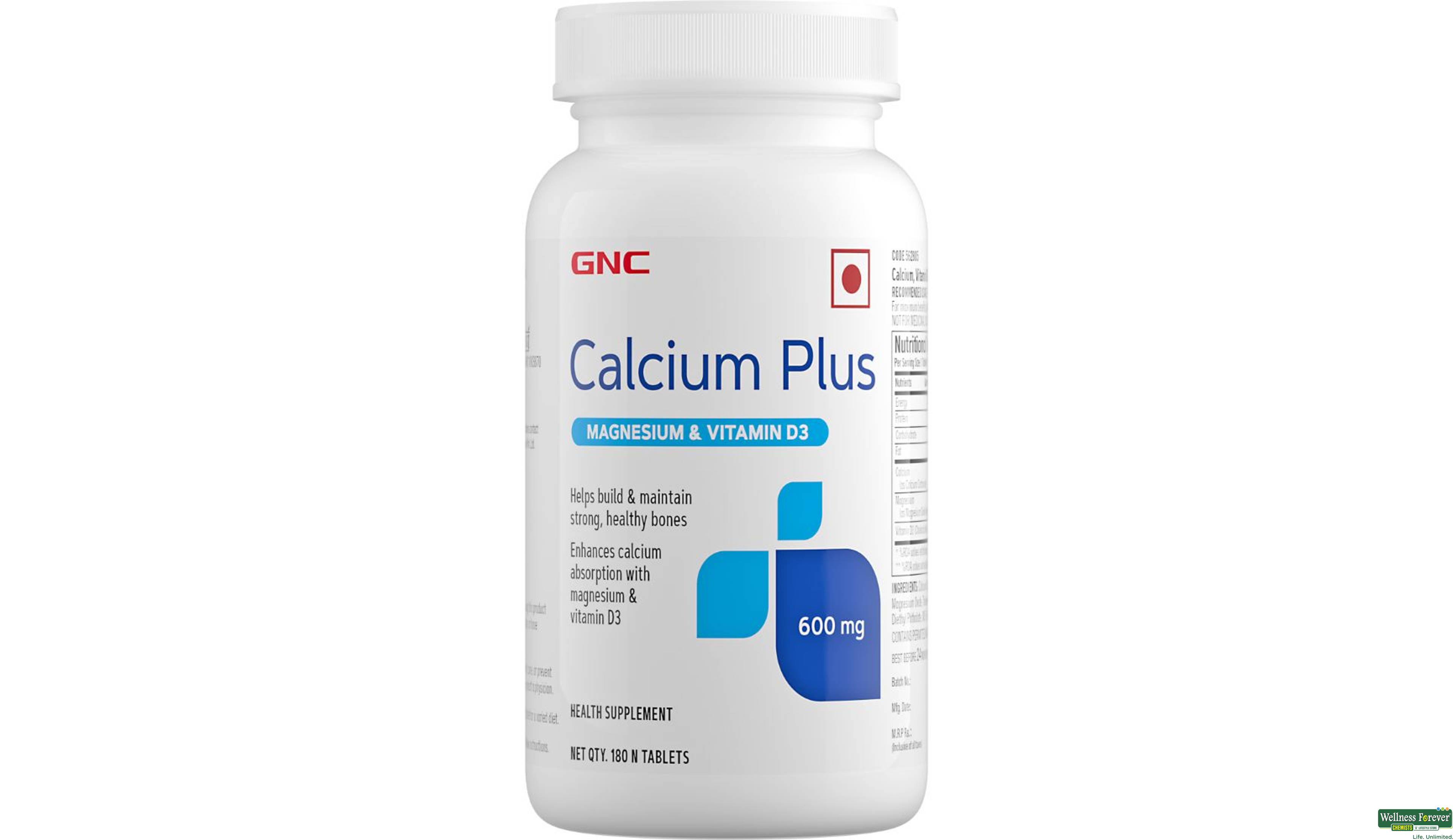 GNC CALCIUM PLUS 600MG 180CAP- 1, 180CAP, 