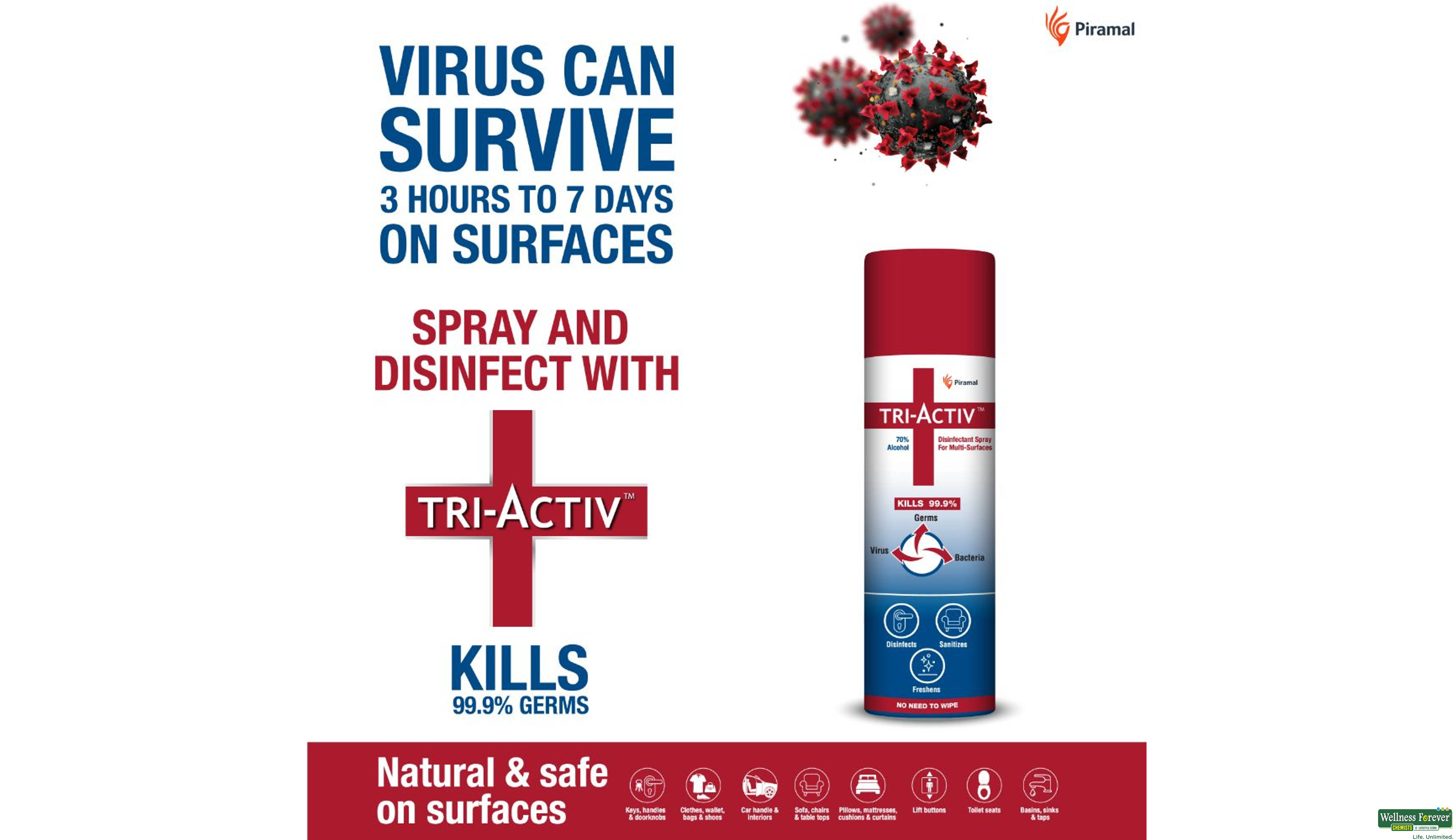TRI-ACTIV DISINFECTANT SURFACE SPRAY 230ML- 3, 230ML, 