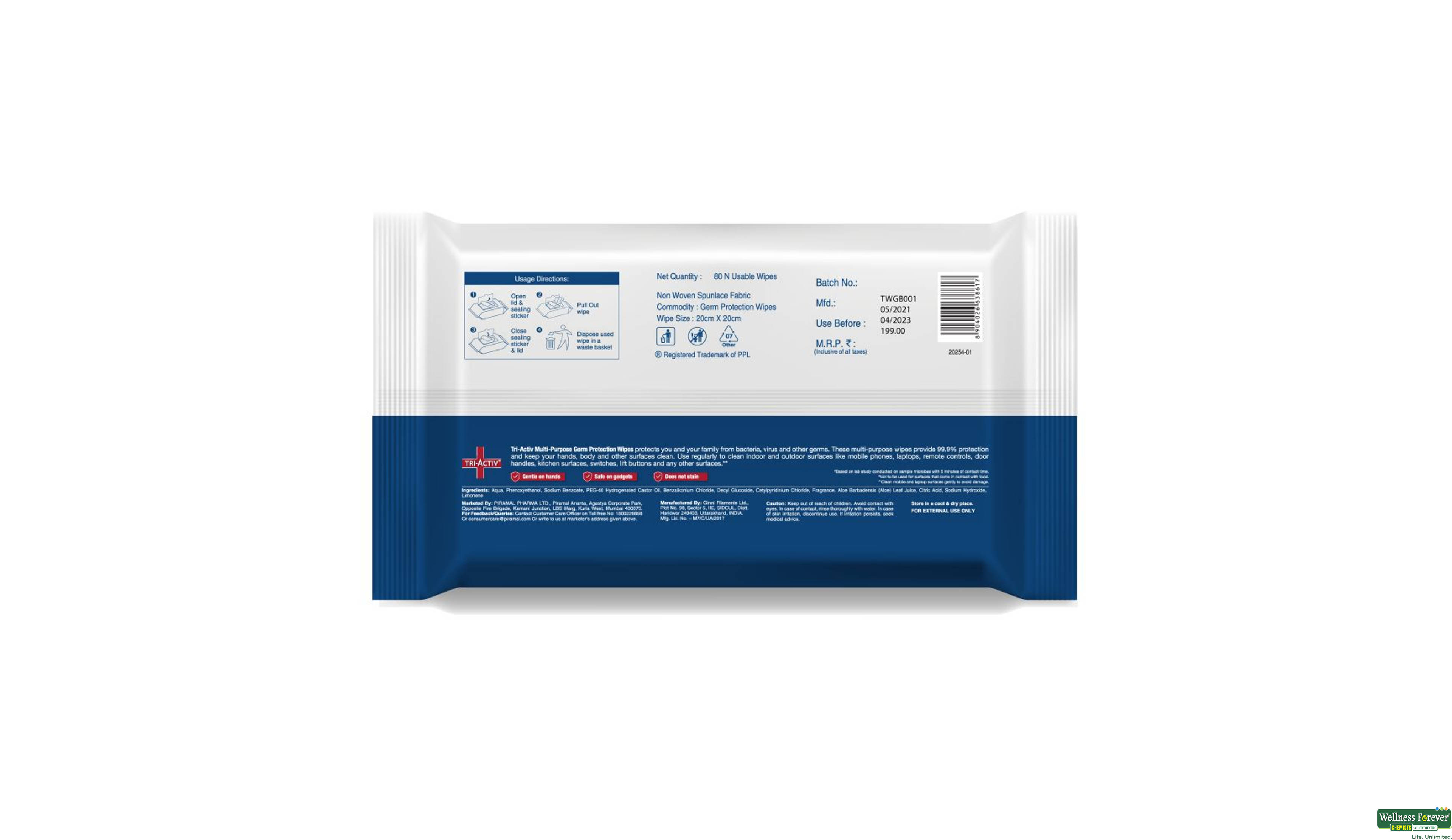 TRIACTIV GERM PROTECTION SURFACE WIPES 80PC- 2, 80PC, 