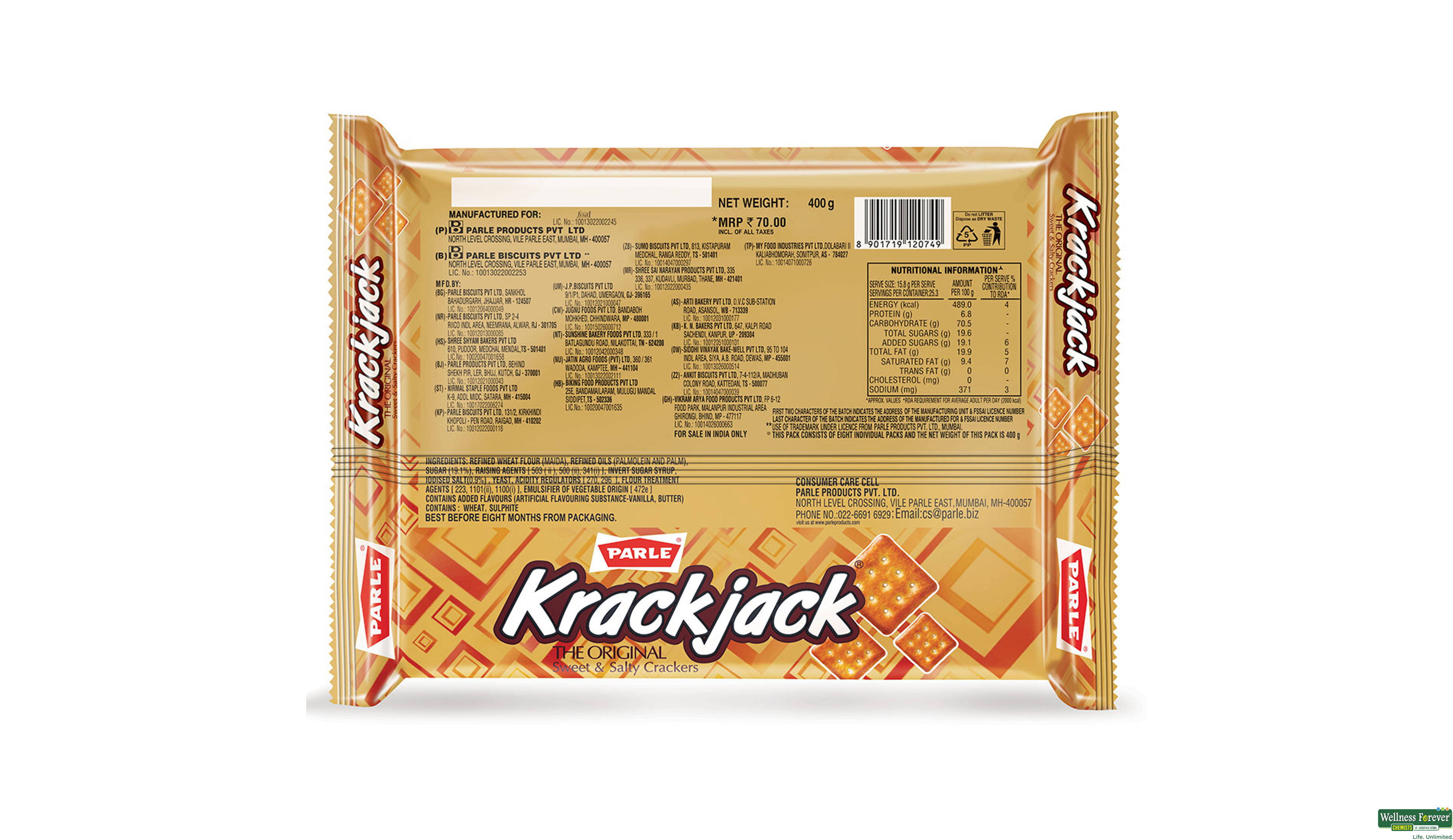 PARLE BISC KRACK JACK 400GM- 2, 400GM, 