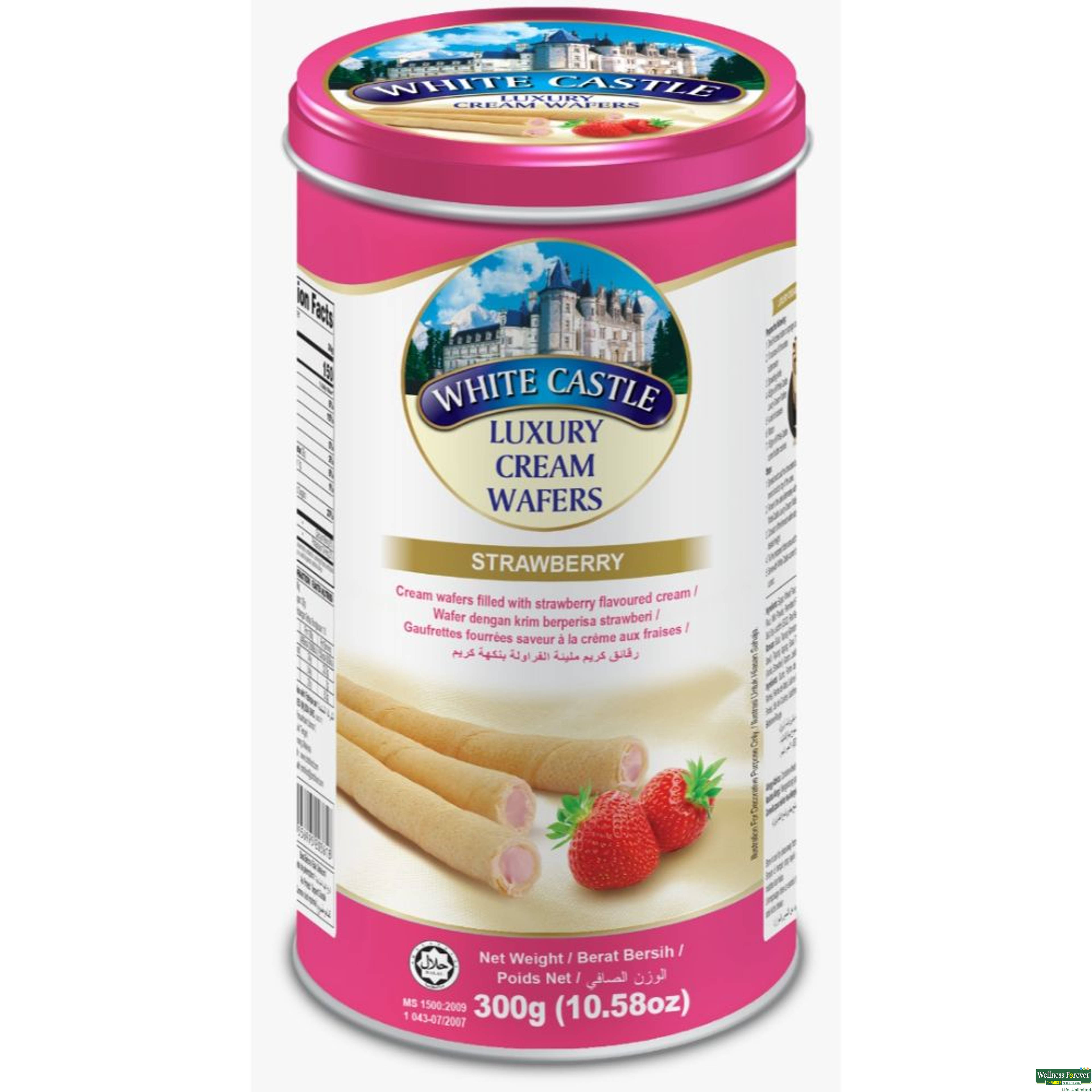White Castle Luxury Strawberry Cream Wafer Roll Sticks, 300 g-image