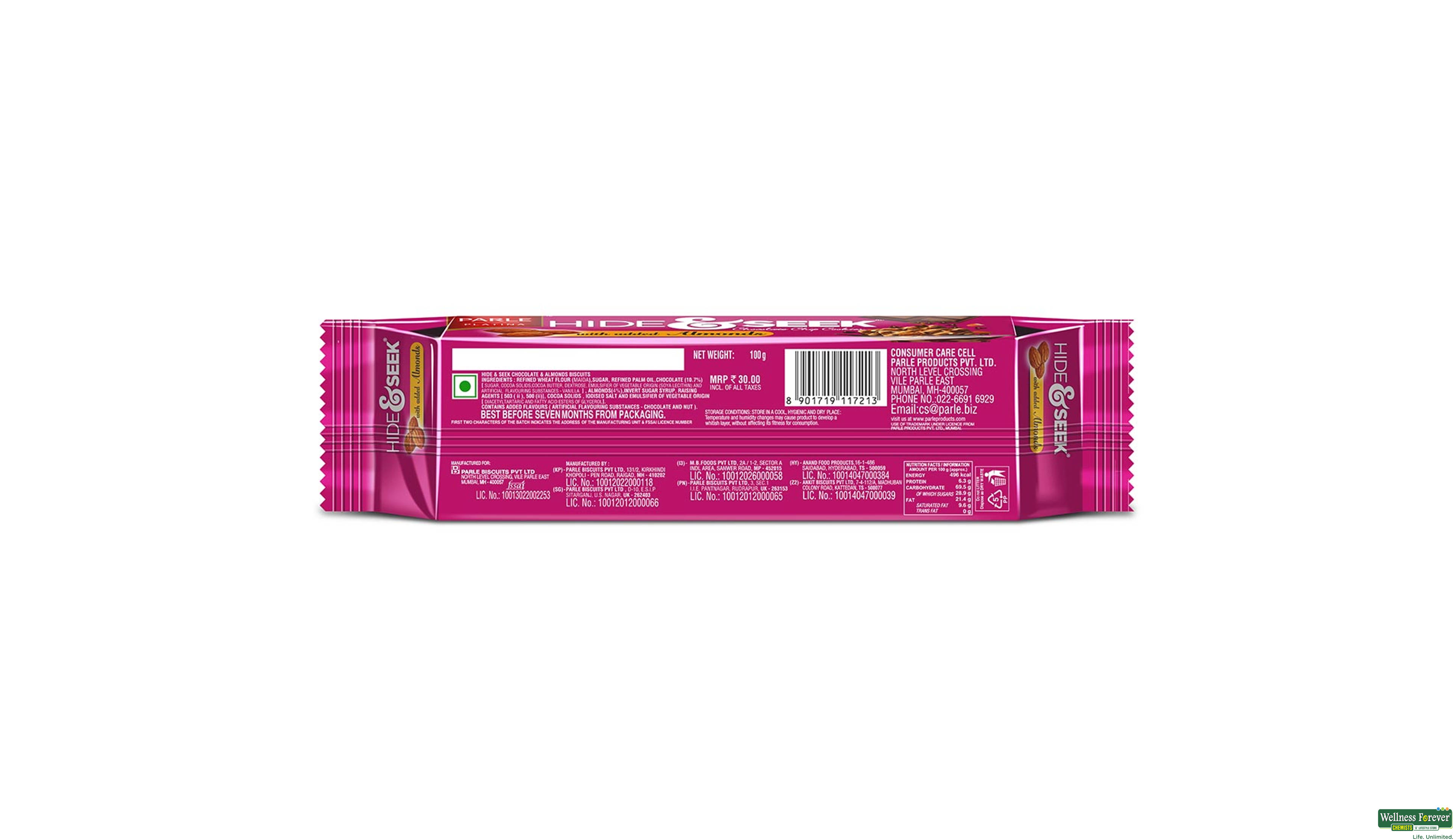 PARLE BISC HIDE/SEEK CHOC ALMOND 100GM- 2, 100GM, 