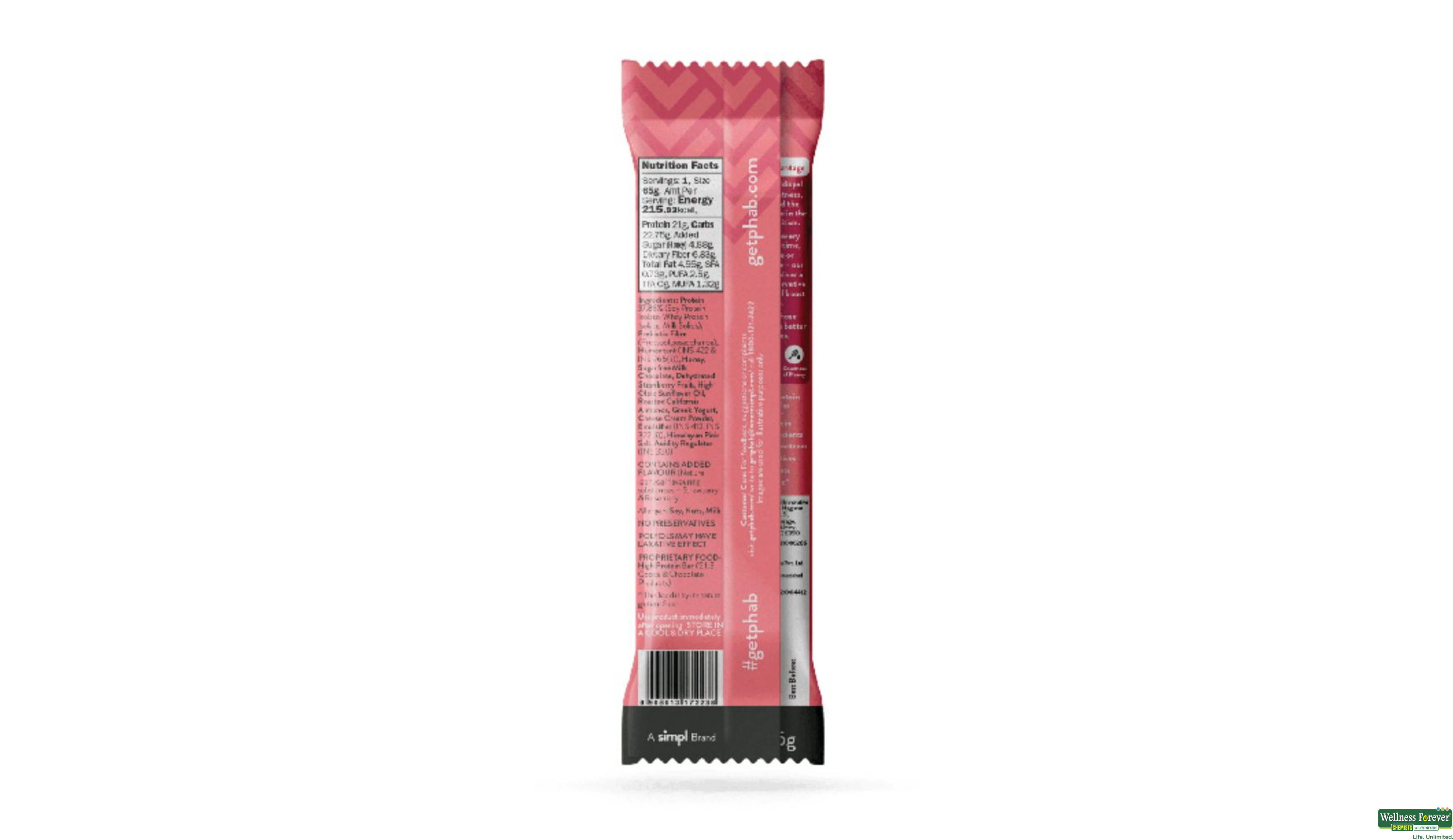 PHAB PROTEIN BAR STRAWBERRIES 65GM- 2, 65GM, null