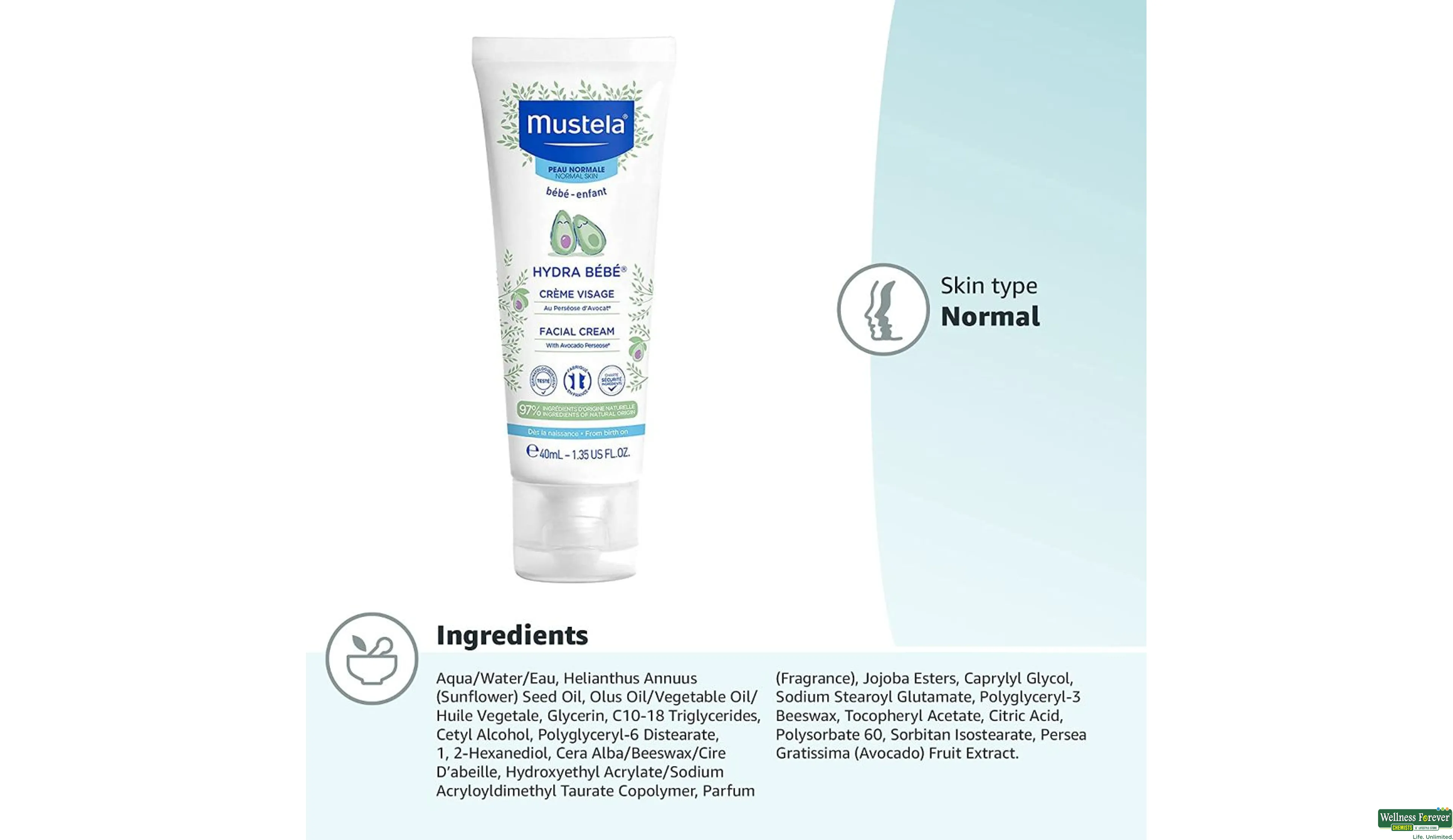 MUSTELA HYDRA BÉBÉ crème visage 40ML