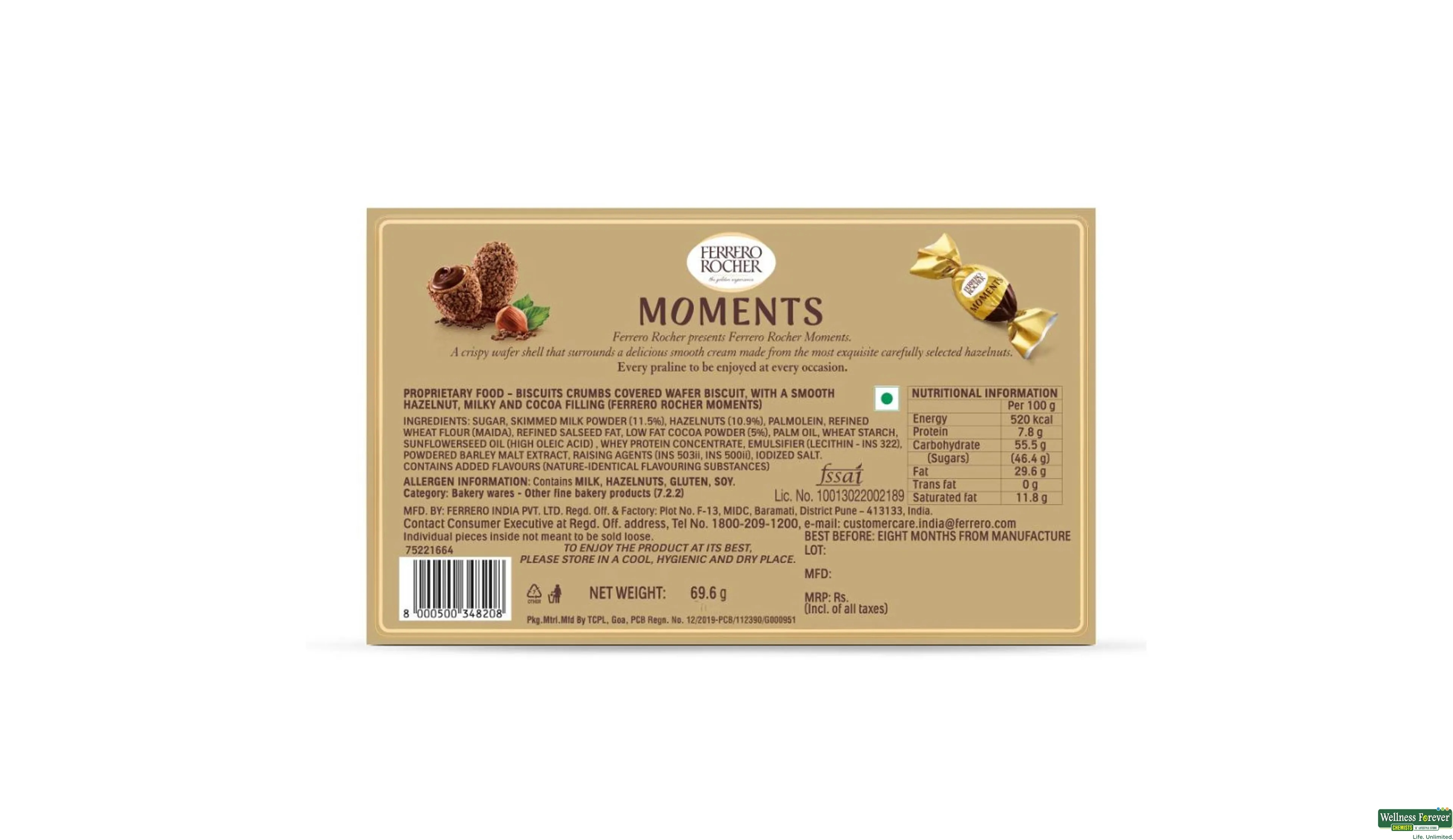 FERRERO ROCHER CHOC MOMENTS 69.6GM- 2, 69.6GM, 