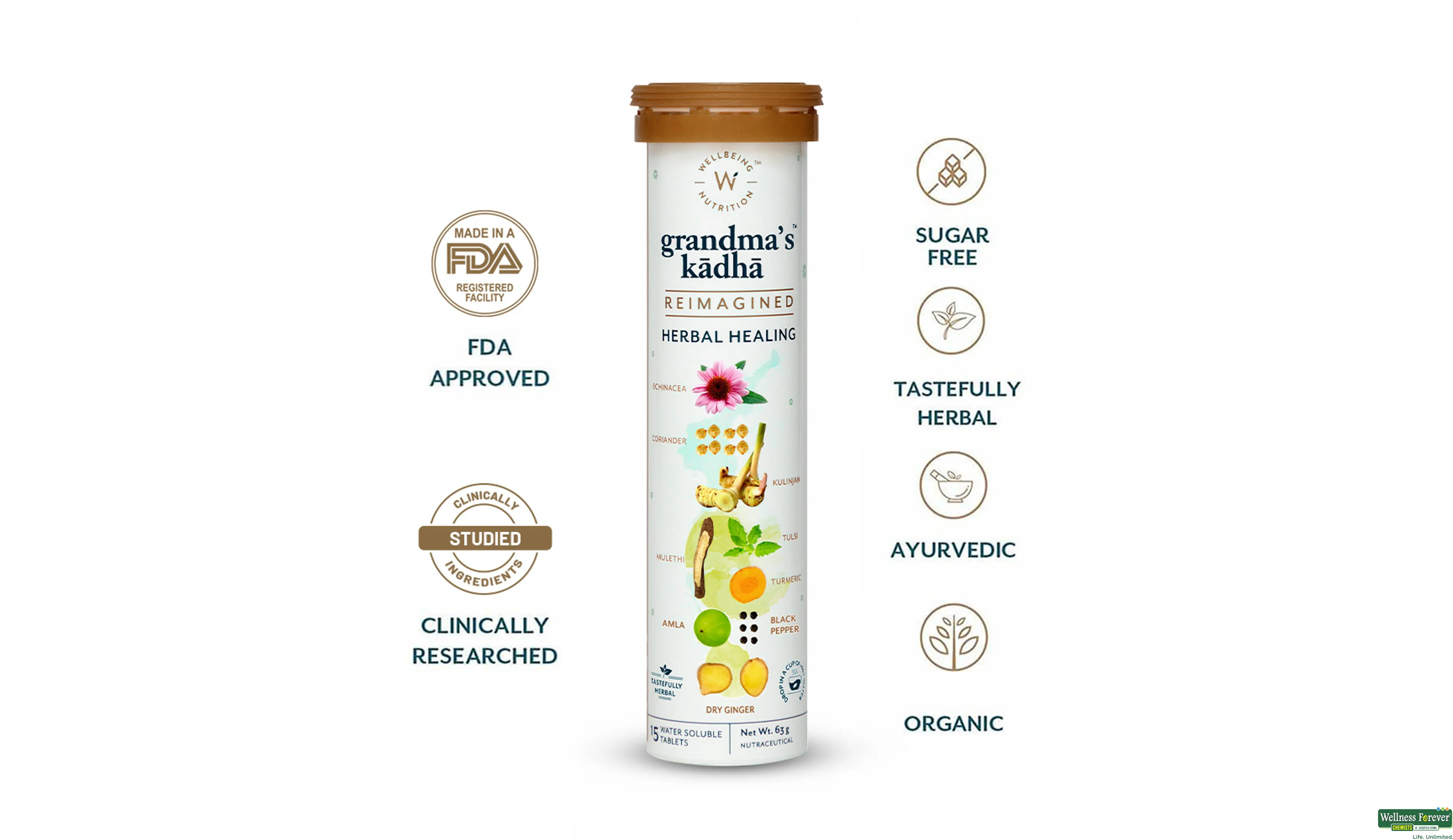 WELLBEING NUTRITION GRANDMA KADHA 15TAB- 5, 15TAB, null