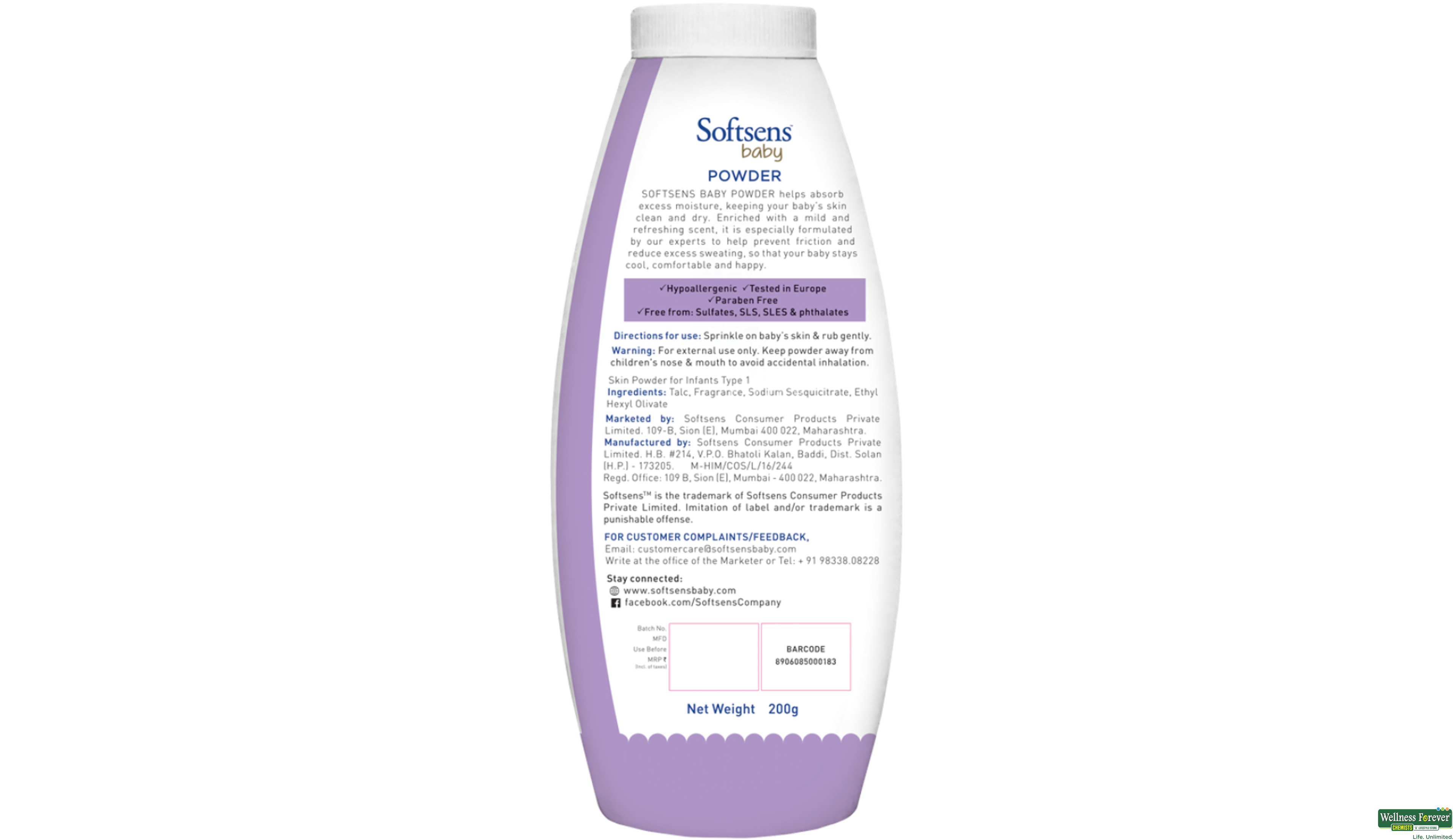 SOFTSENS BABY POWDER 200GM- 2, 200GM, 