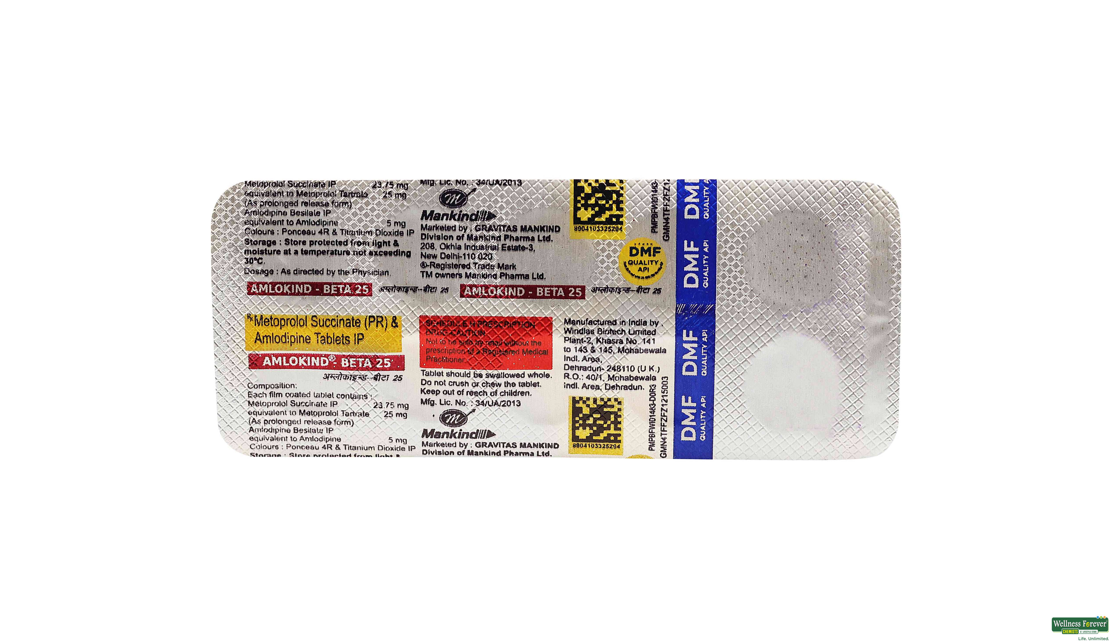 AMLOKIND-BETA 25MG 10TAB- 1, 10TAB, 