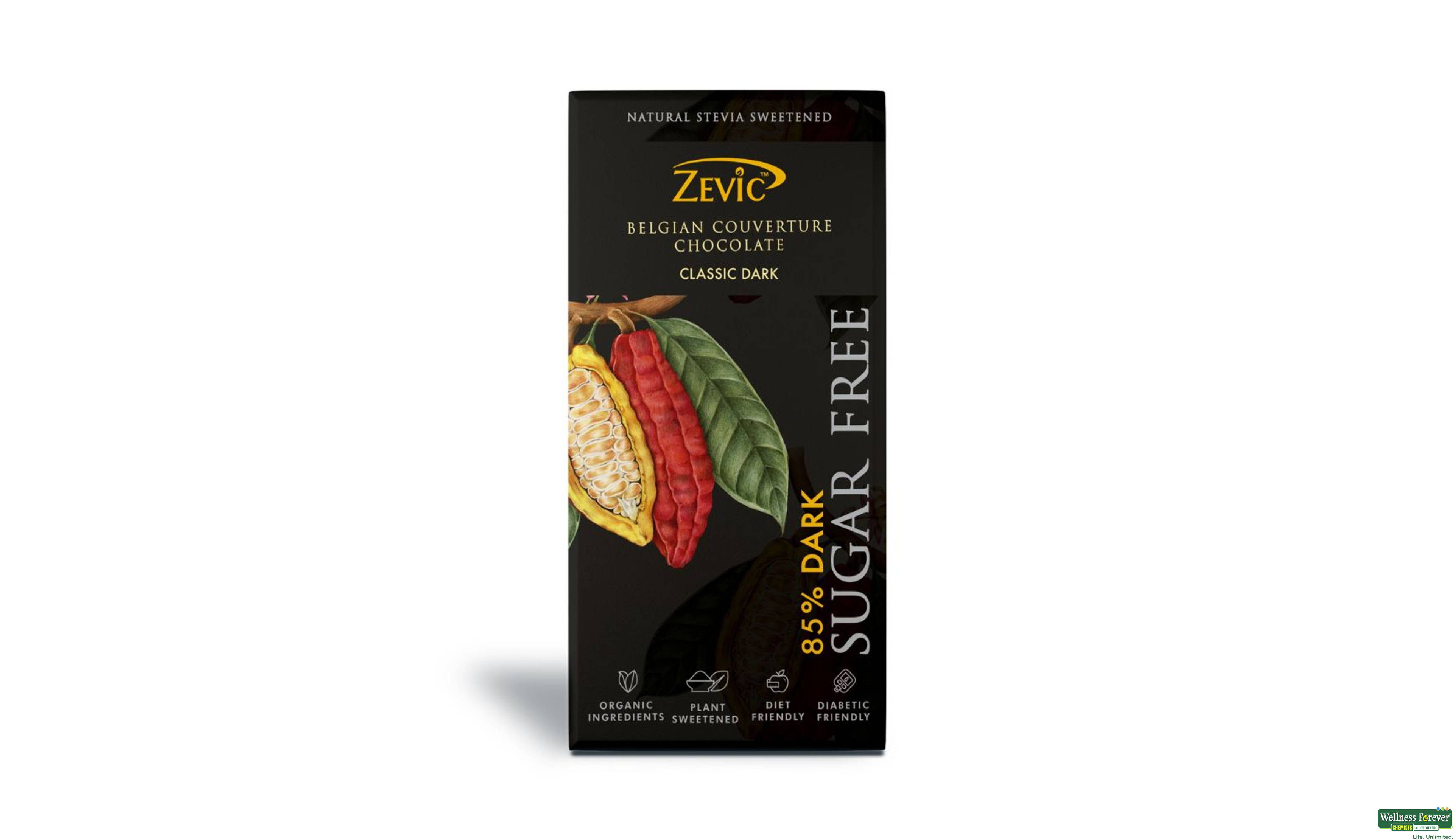 ZEVIC CHOC BELGIAN COU CHOC 85% DARK 90GM- 1, 90GM, null