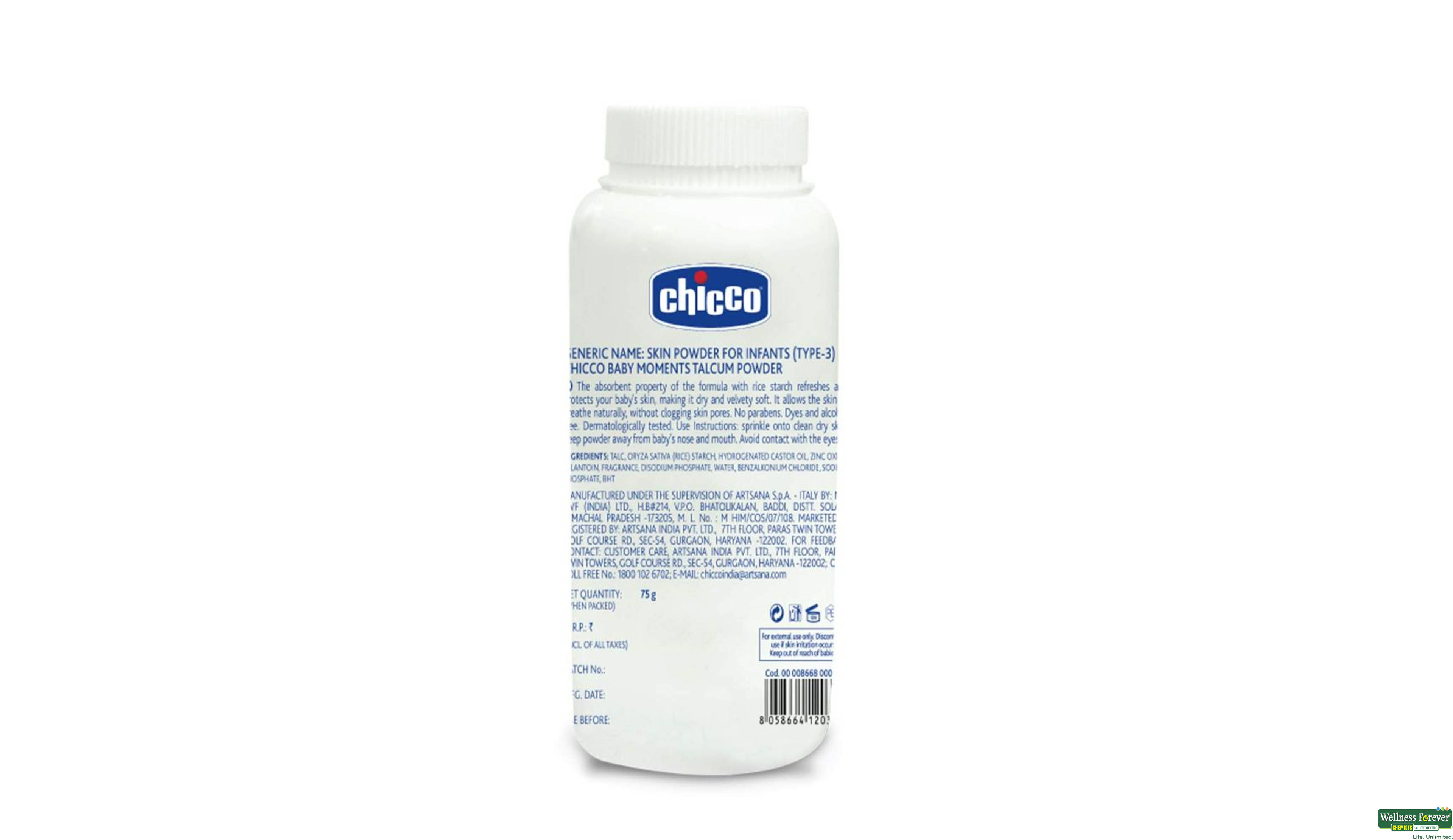 CHICCO BABY TALC 75GM- 3, 75GM, null