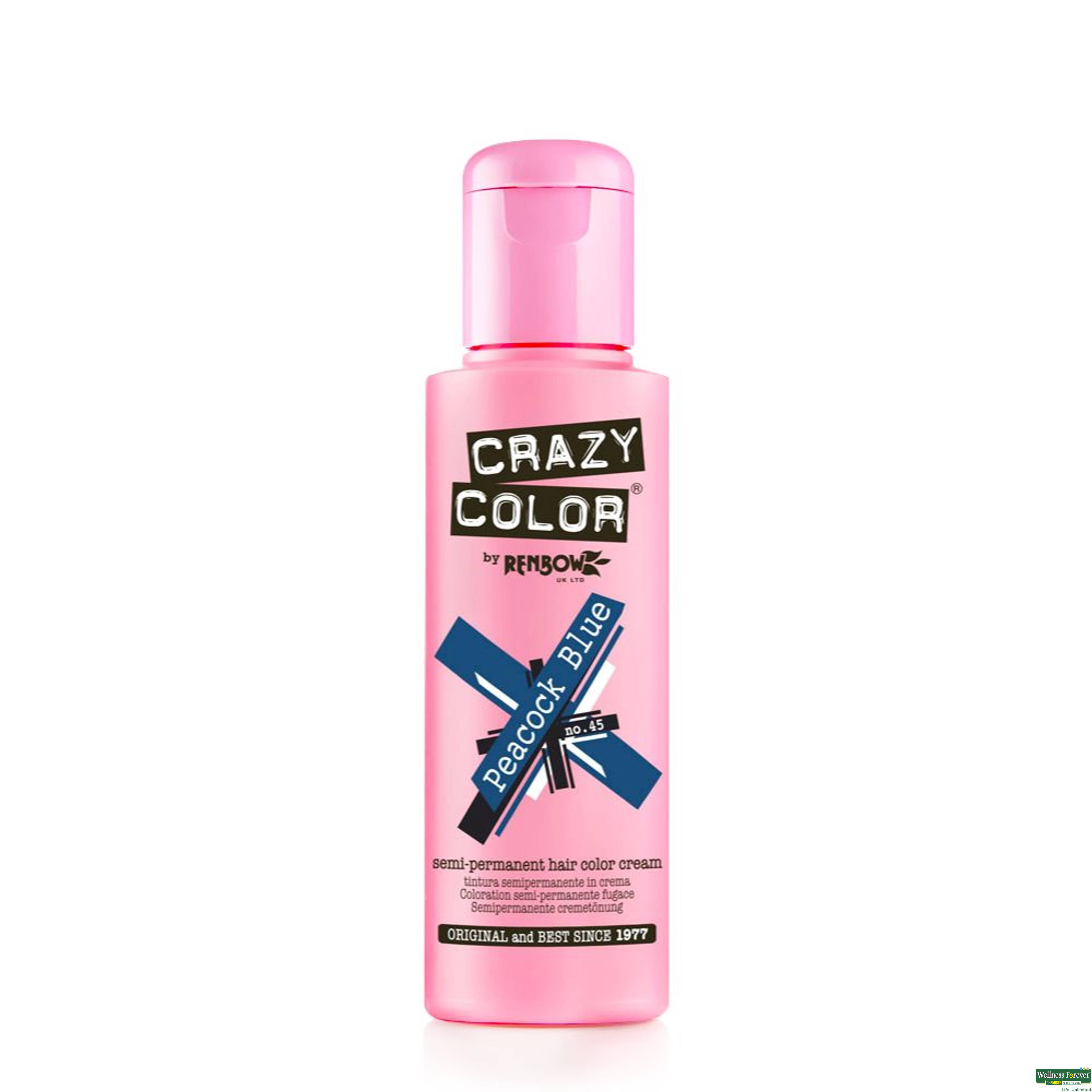 Crazy Color Semi Permanent Hair Colour, Peacock Blue 45, 100 ml-image