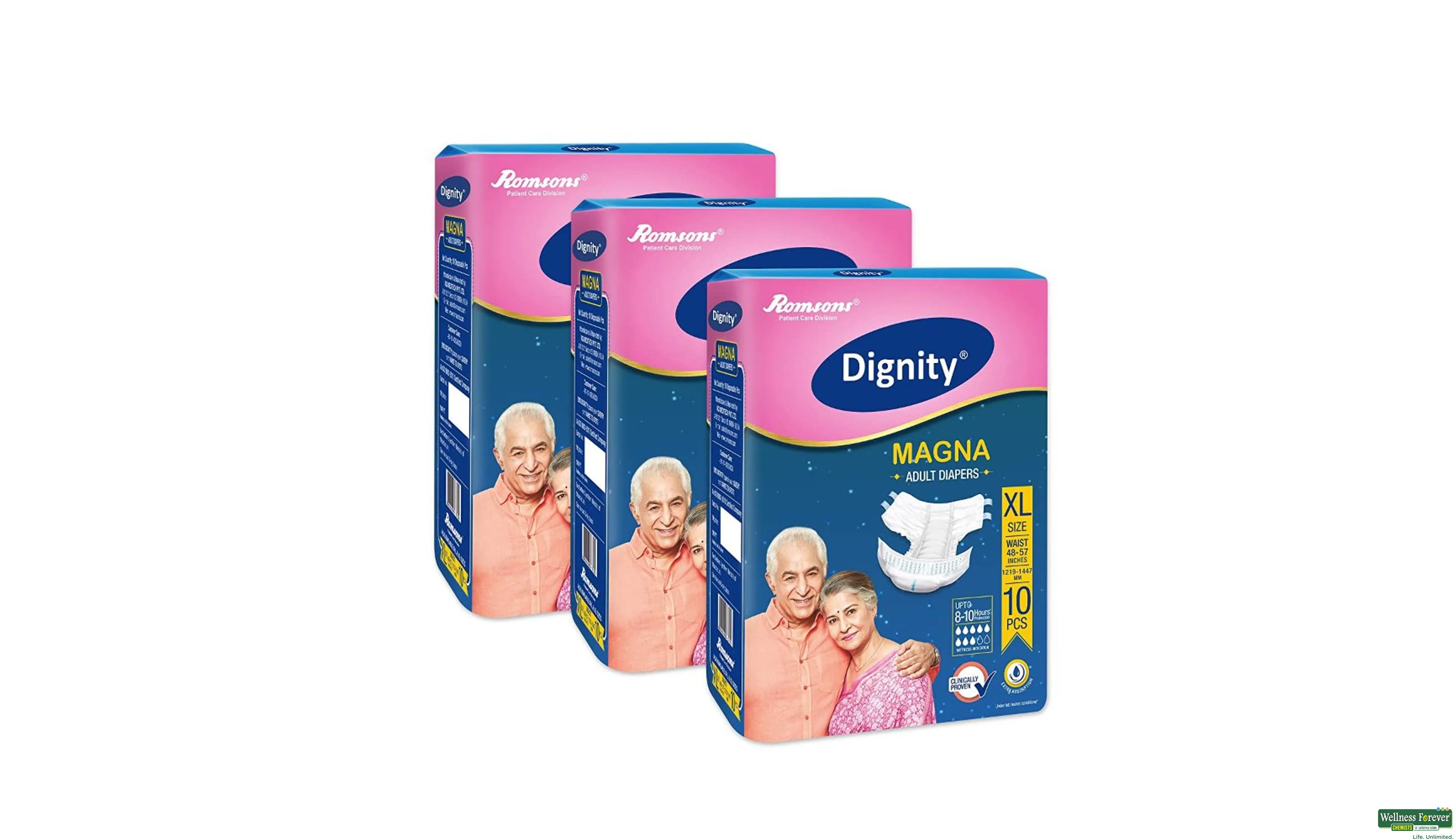 Dignity Magna Adult Diapers Tape Style - 10 Count (Extra Large) with Extra  Absorbent Core, Wetness Indicator, Waist Size 48 - 57, 10 Pcs/Pack (Pack  of 1) : : Health & Personal Care