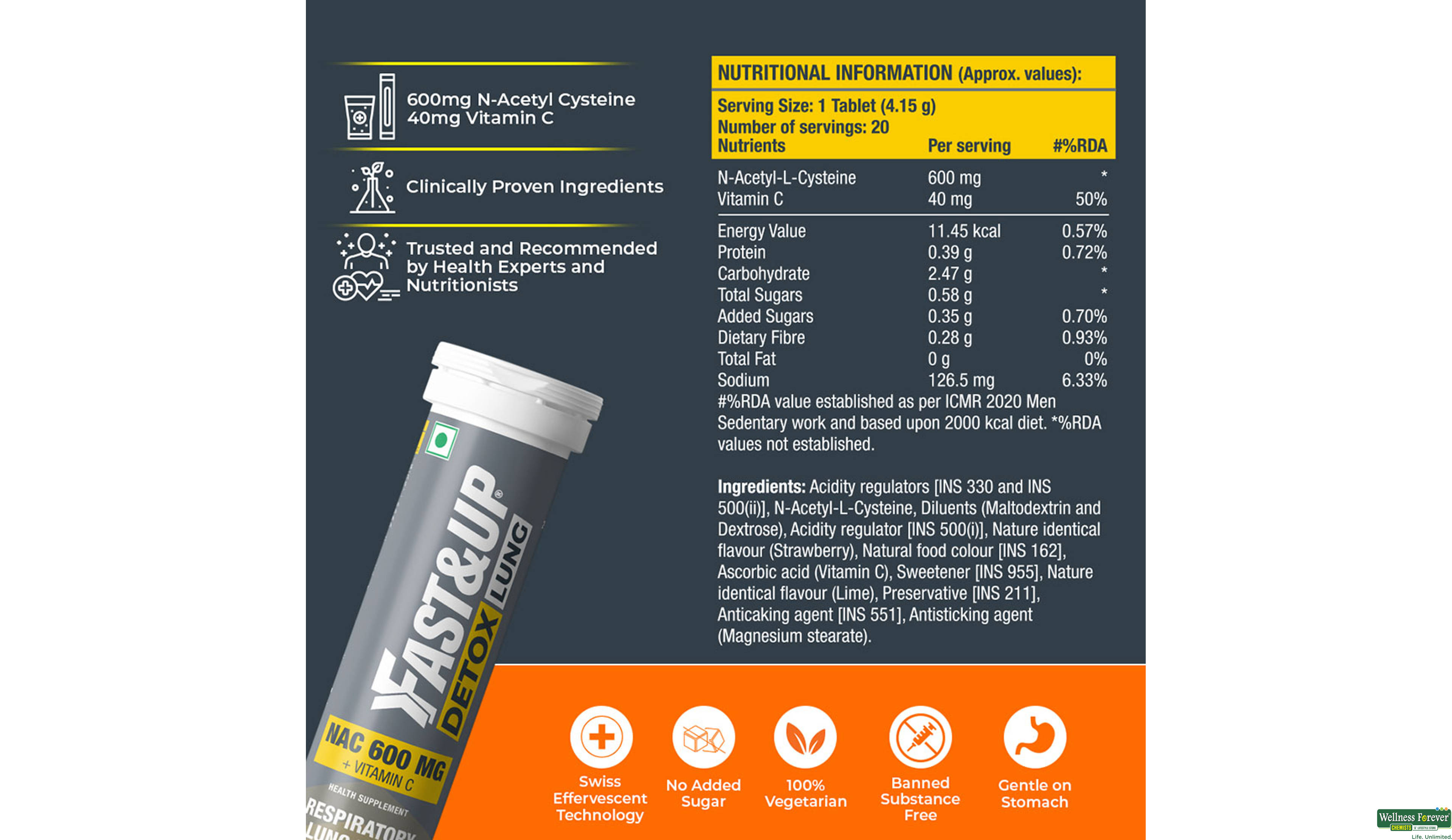 FAST/UP NAC 600MG RESPI & LUNGS 20TAB- 6, 20TAB, 