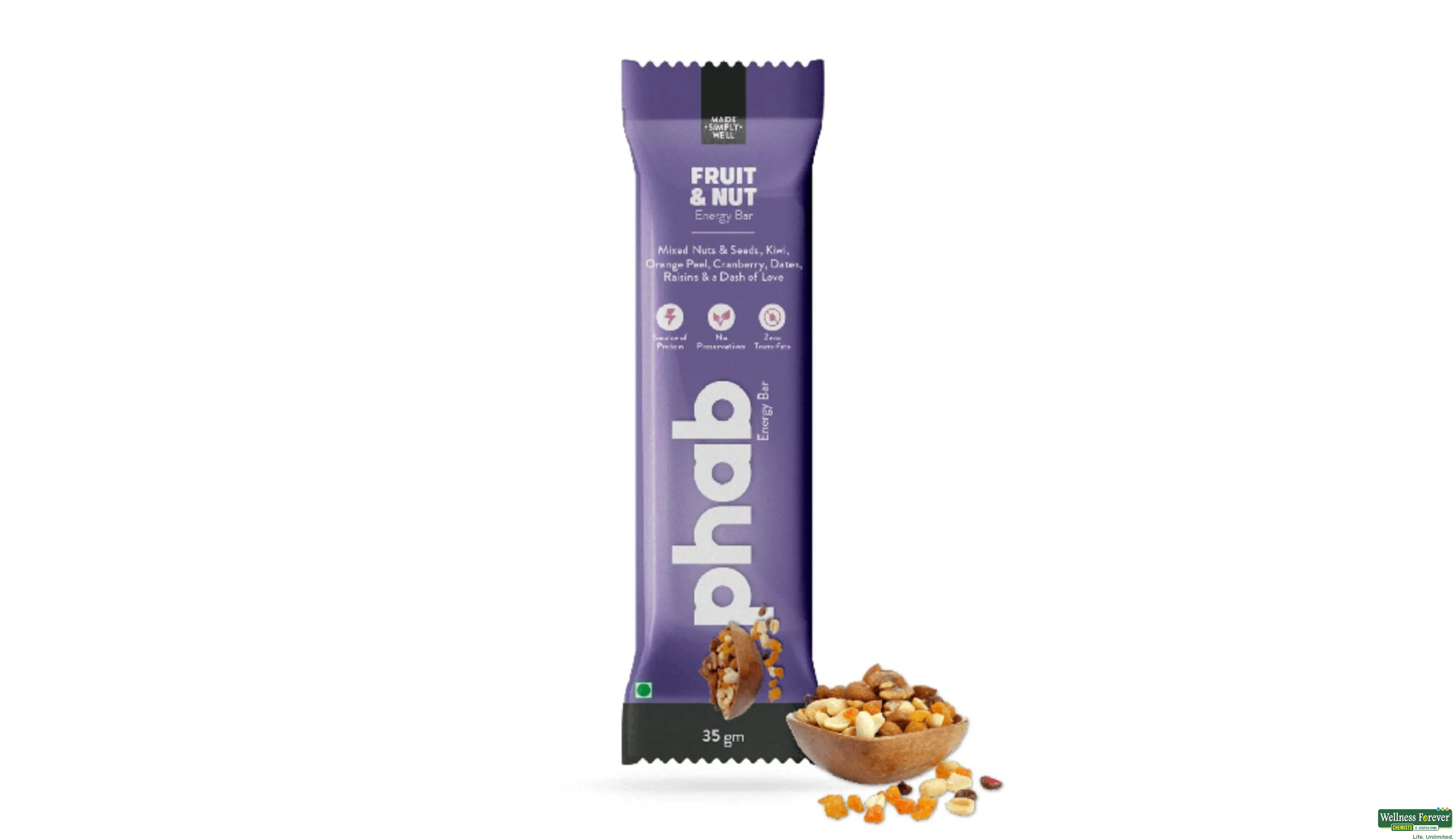 PHAB ENERGY BAR FRUIT & NUT 35GM- 1, 35GM, null